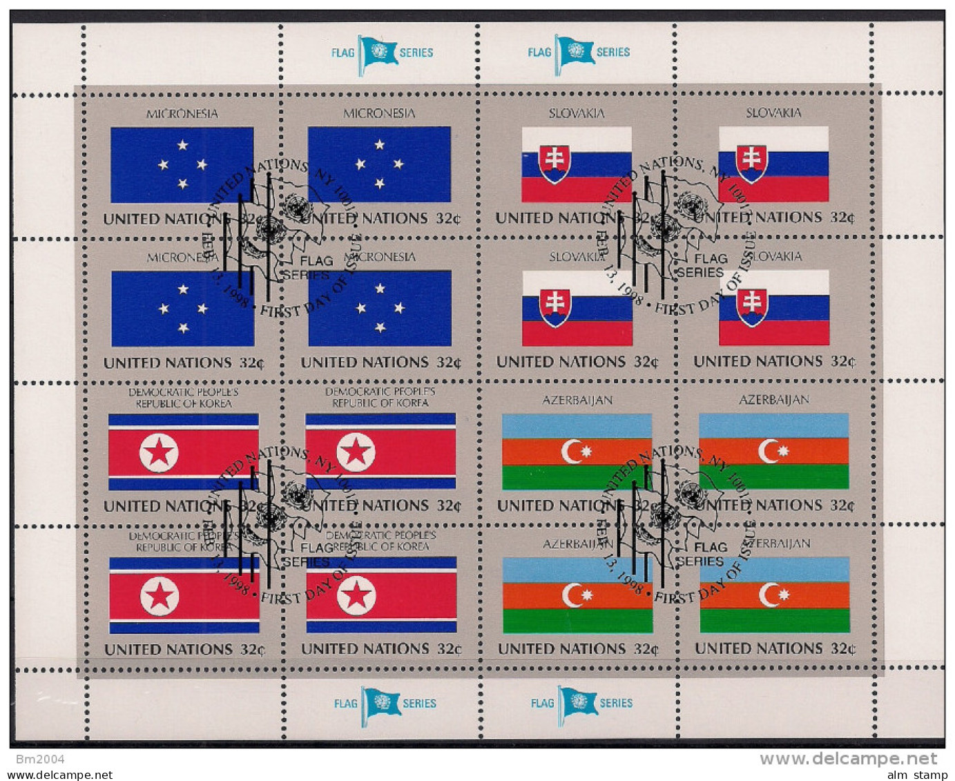 1998 UNO NY Mi.  756-63 Used    Sheet   Flaggen Der UNO-Mitgliedsstaaten - Blocs-feuillets