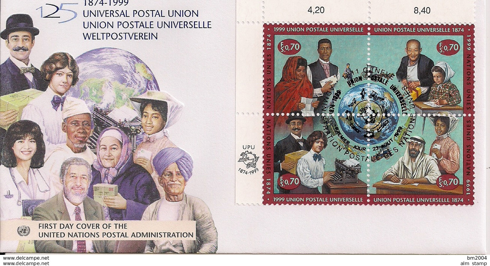 1999 UNO Genf Mi.376-9 FDC   125 Jahre Weltpostverein (UPU - FDC