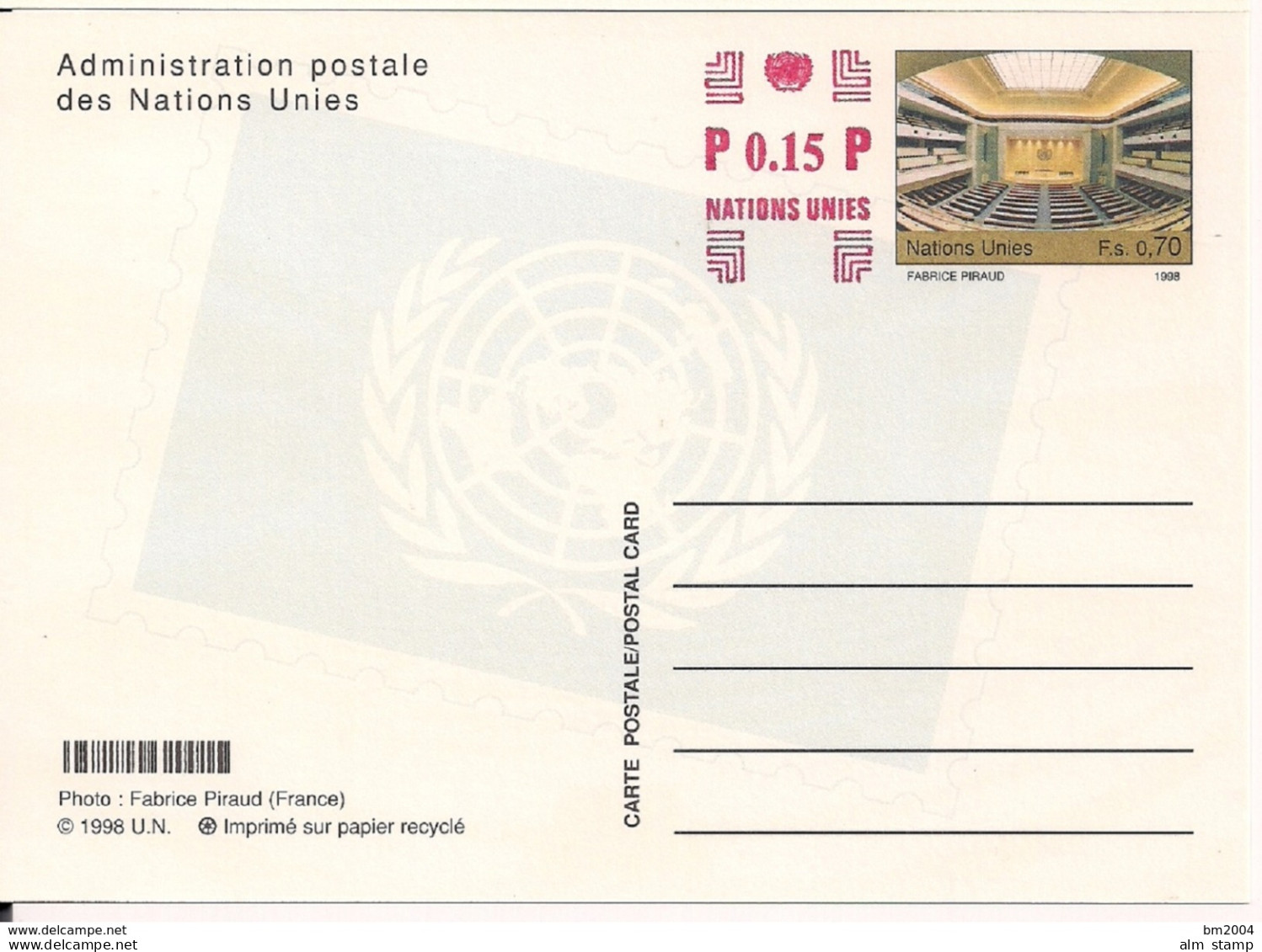 1998 UNO Genf Ganzsachen  Nation Unies  / Fabrice Piraud (France) - FDC