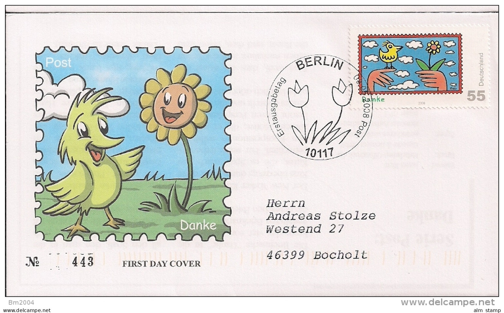 2008 Deutschland Germany Mi  2663 FDC   Grußmarke. " Danke " - 2001-2010