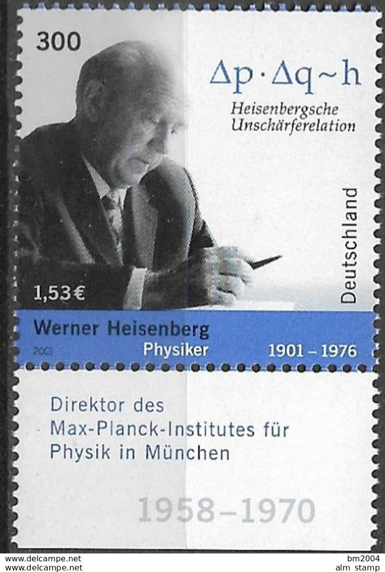 2001 Deutschland   Germany . Mi. 2228 **MNH  100. Geburtstag Von Werner Heisenberg.  Nobelpreis 1932 - 2001