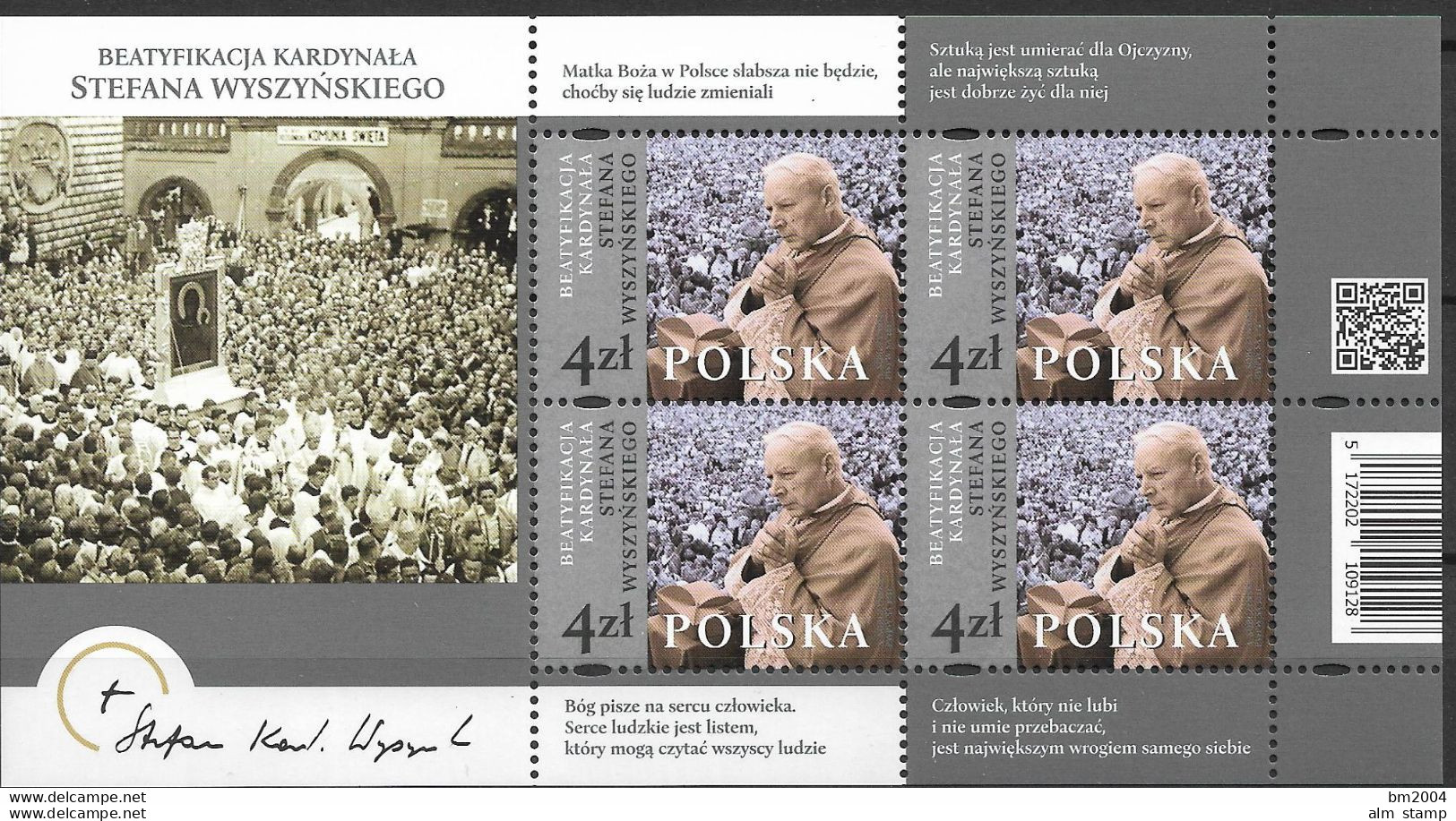 2021 Polen Mi. Bl. 307  **MNH  Seligsprechung Von Kardinal Stefana Wyszynskiego - Neufs