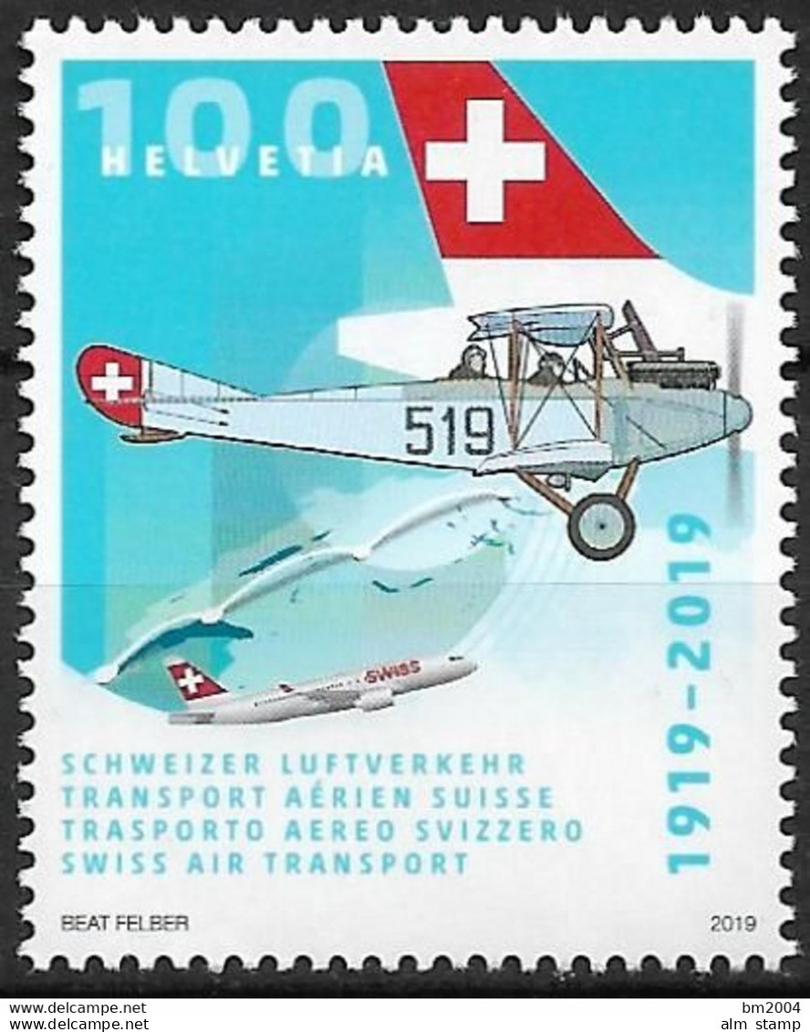 2019 Schweiz   Mi. 2588  **MNH  100 Jahre Schweizer Luftverkehr. - Ungebraucht