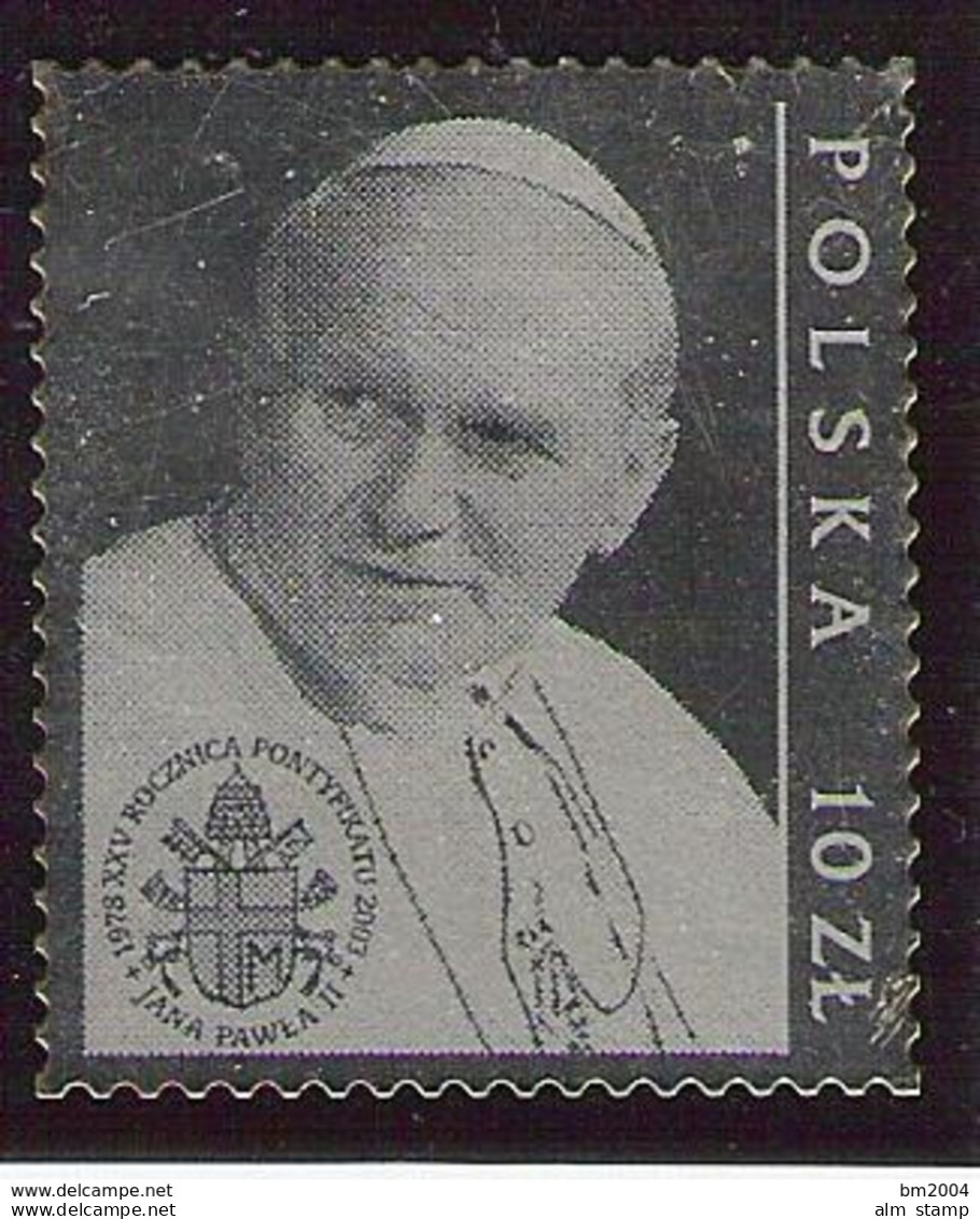 2003  Polen Mi. 4017  **MNH  25 Jahre Pontifikat Von Papst Johannes Paul II. (I). Siebdruck Auf Silberfolie - Neufs