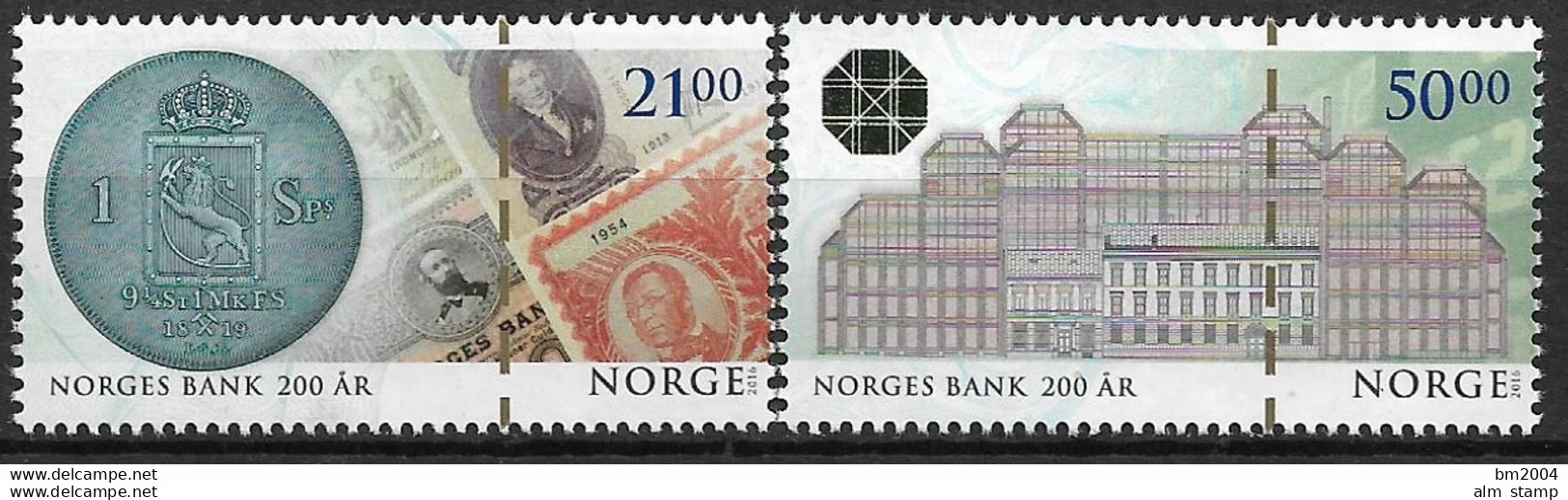 2016 Norwegen Mi.1919-20 **MNH 200 Jahre Zentralbank Von Norwegen. - Ongebruikt