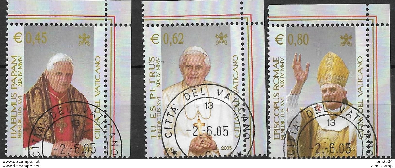 2005 Vatikan Mi. 1517-9 Used  Wahl Von Papst Benedikt XVI - Used Stamps