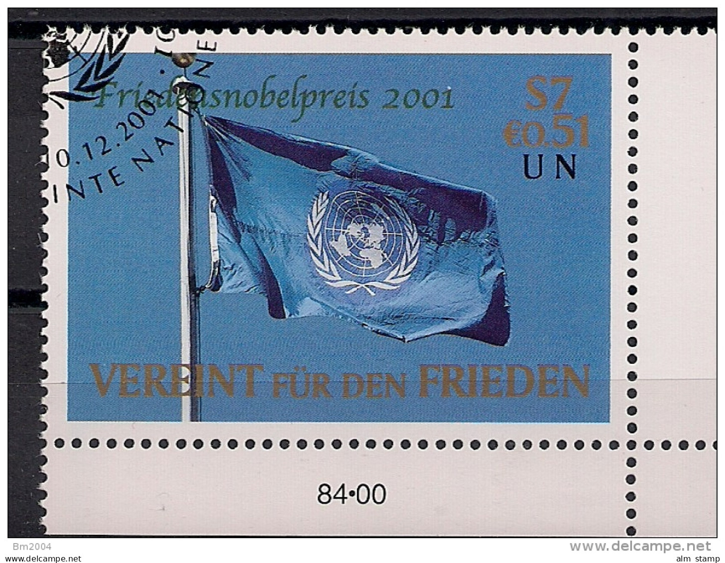 2001 UNO WIEN   Mi. 350 Used   Verleihung Des Friedensnobelpreises 2001 - Gebraucht