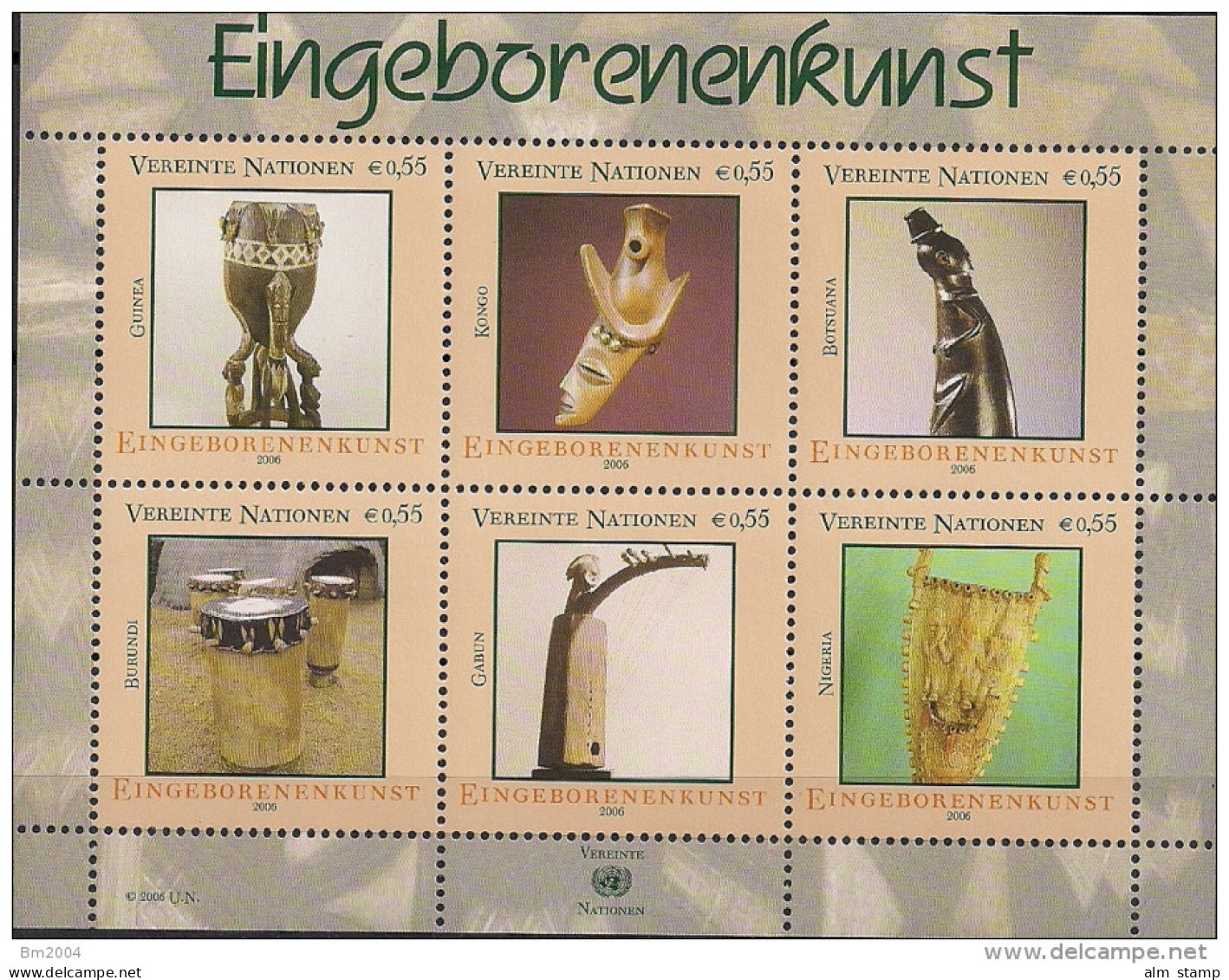 2006 UNO Wien Mi. Bl 20 **MNH : Eingeborenenkunst (III) - Afrikanische Musikinstrumente. - Hojas Y Bloques