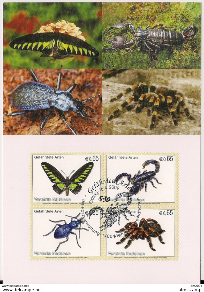 2009 UNO WIEN   Mi. 588-91 MK 100  Gefährdete Arten (XVII): Insekten Und Spinnentiere. - Maximum Cards