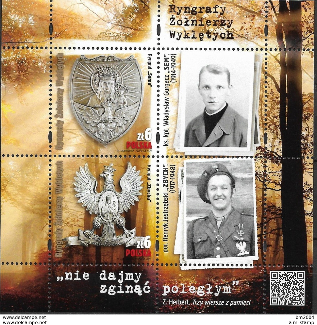 2020 Polen Polska  Mi. Bl. 296 **MNH   Abzeichen Der Kämpfer Des Antikommunistischen Widerstands - Ungebraucht