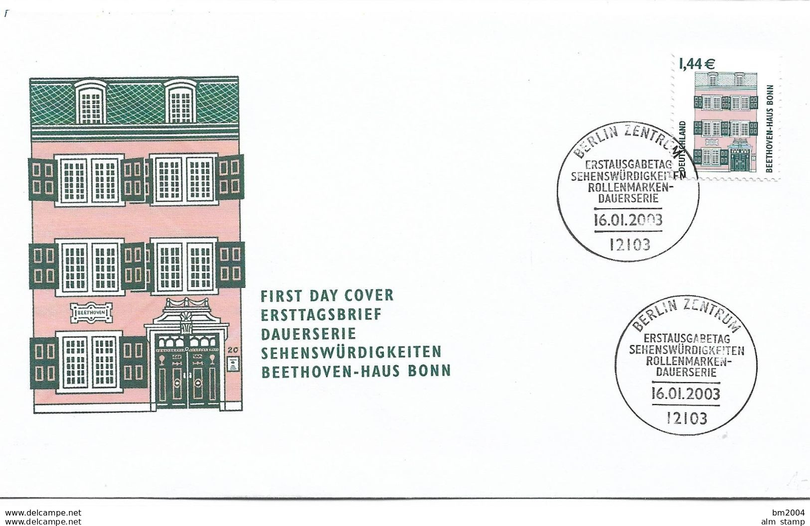 2003  Deutschland Germany Mi. 2336 FDC  16.01.2003 Rollenmarke Beethoven-Haus, Bonn - 2001-2010