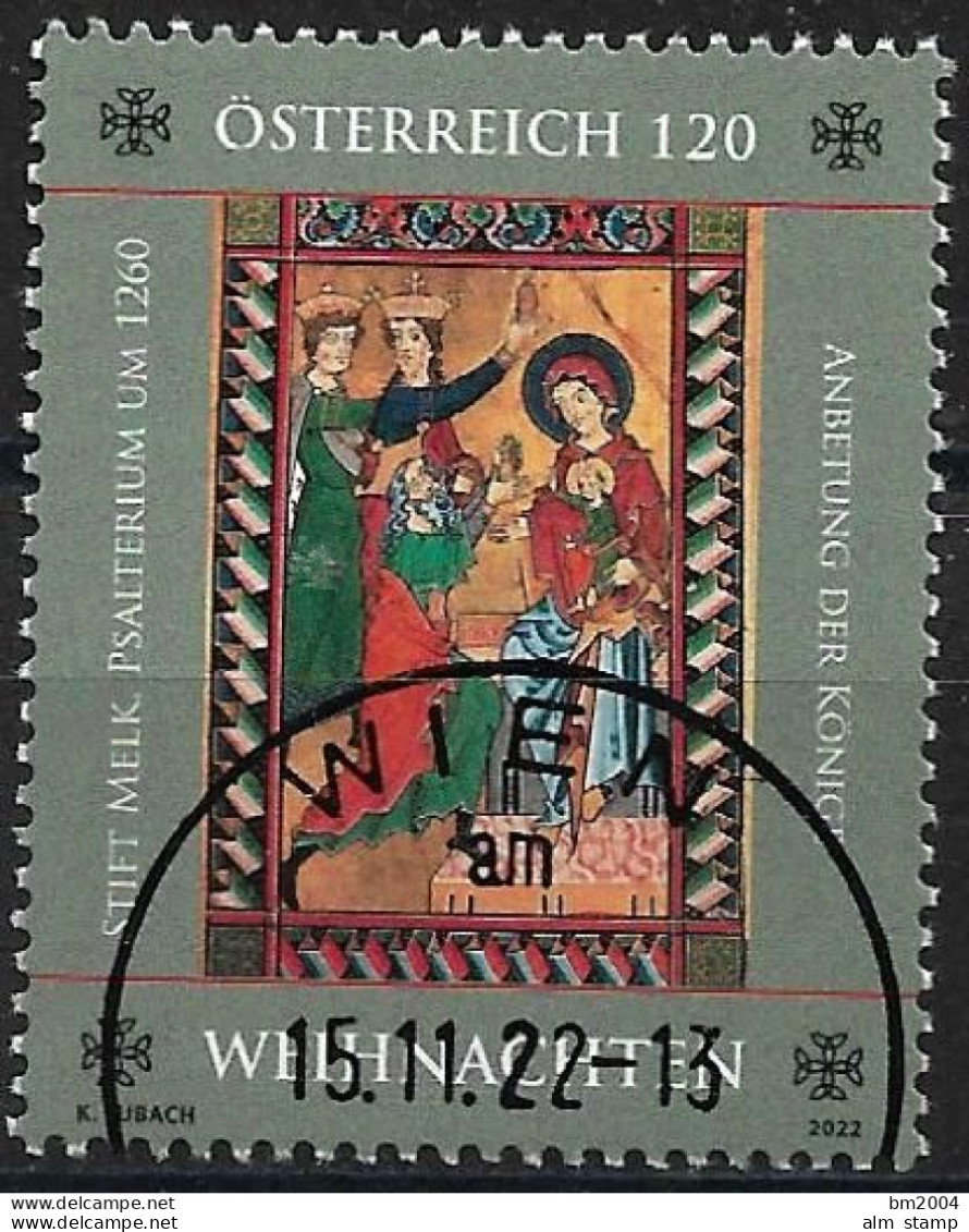 2022 Austria Österreich  Mi. 3696 Used  Weihnachten Anbetung Der Heiligen Drei Könige; Gemälde Aus Dem Melker Psalterium - Oblitérés