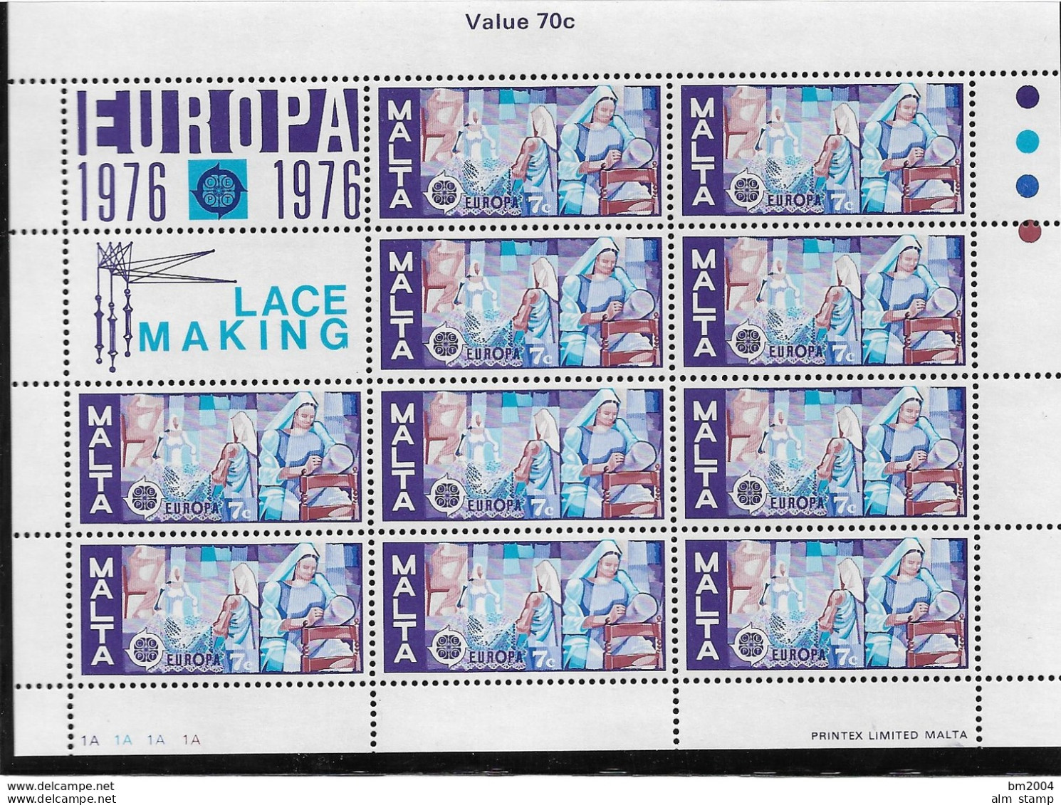 1976 Malta Mi. 532-3 **MNH Sheet Europa: Kunsthandwerk - 1976