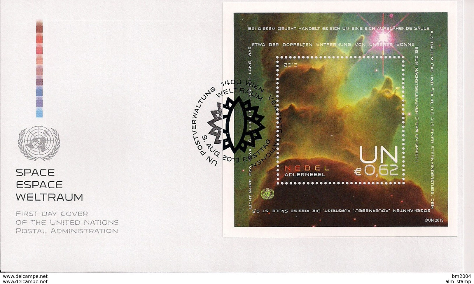 2013 UNO Wien Mi. Bl 33 FDC   Internationale Weltraumwoche: Nebel - FDC