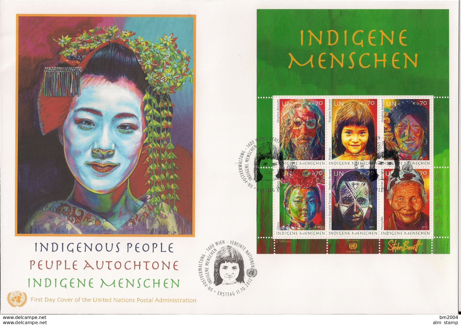 2012  UNO Wien Mi. Bl 32  FDC  . : Indigene Menschen ( - FDC