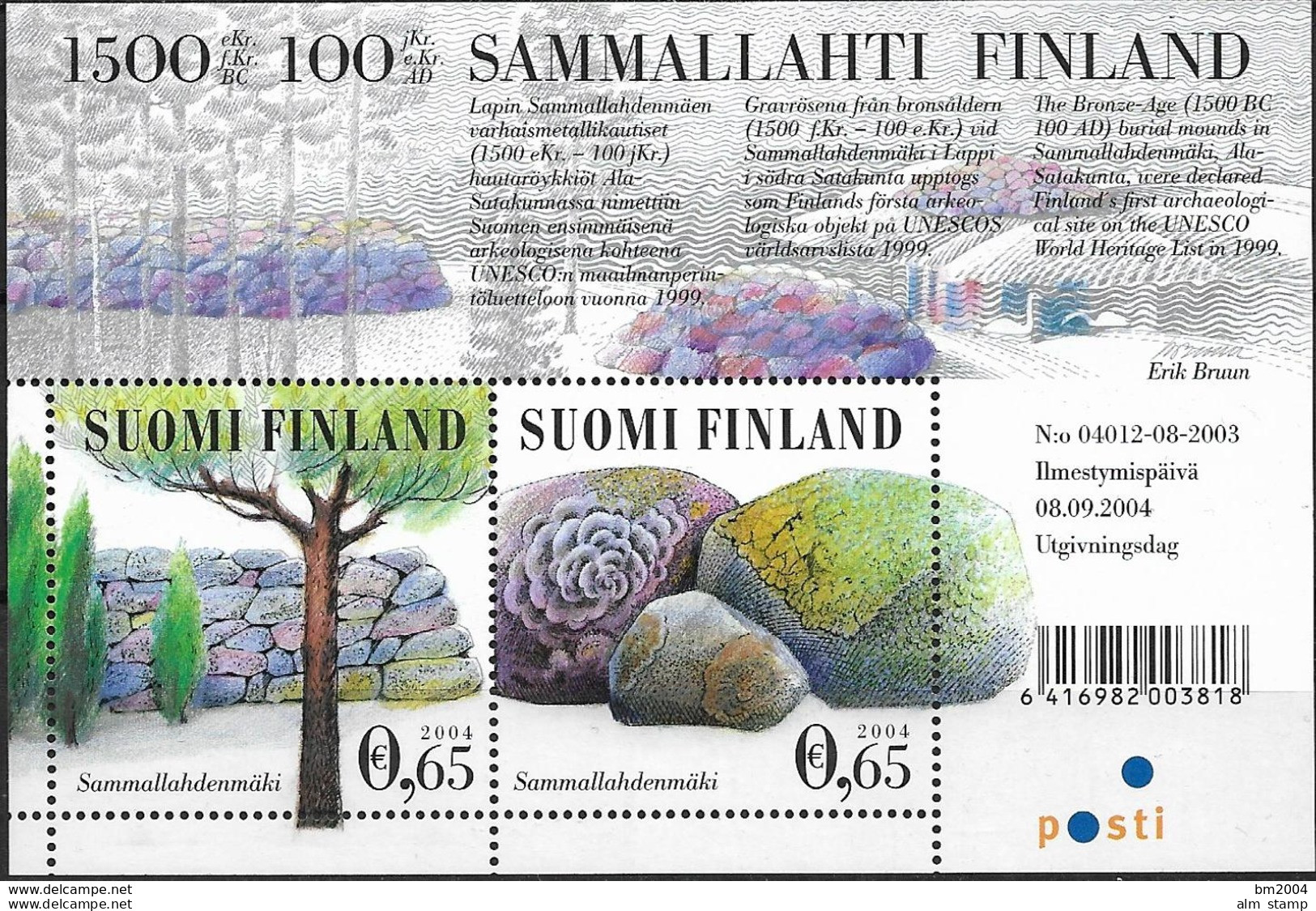 2004 Finnland Mi. Bl 35 **MNH UNESCO-Welterbe: Friedhof Von Sammallahdenmäki Mit Grabstätten Aus Der Bronzezeit - Neufs