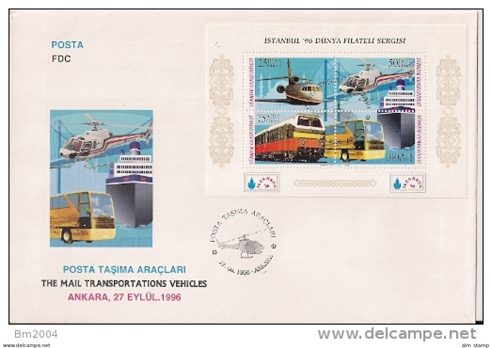 1996 Türkei Mi. Bl. 32 A FDC Internationale Briefmarkenausstellung ISTANBUL &rsquo;96 Verkehrsmittel. - Gebruikt