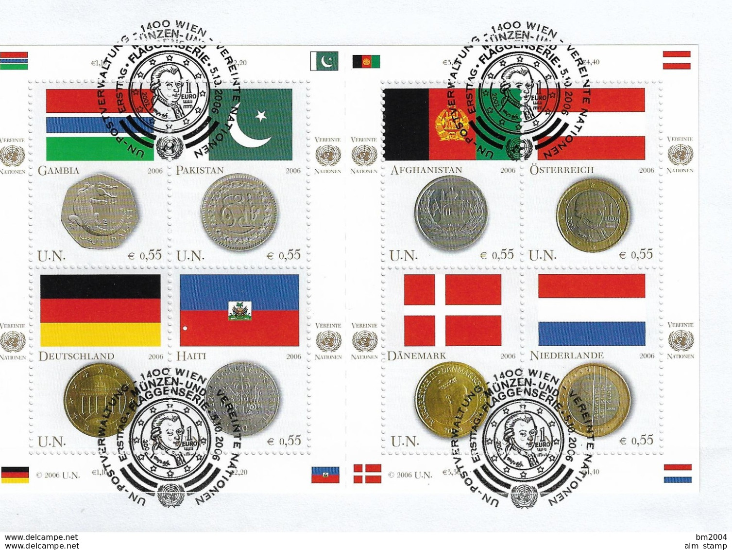 2006 UNO Wien  Mi. 477-84 FD-used Briefstück  Münzen Unf Flaggen - Used Stamps