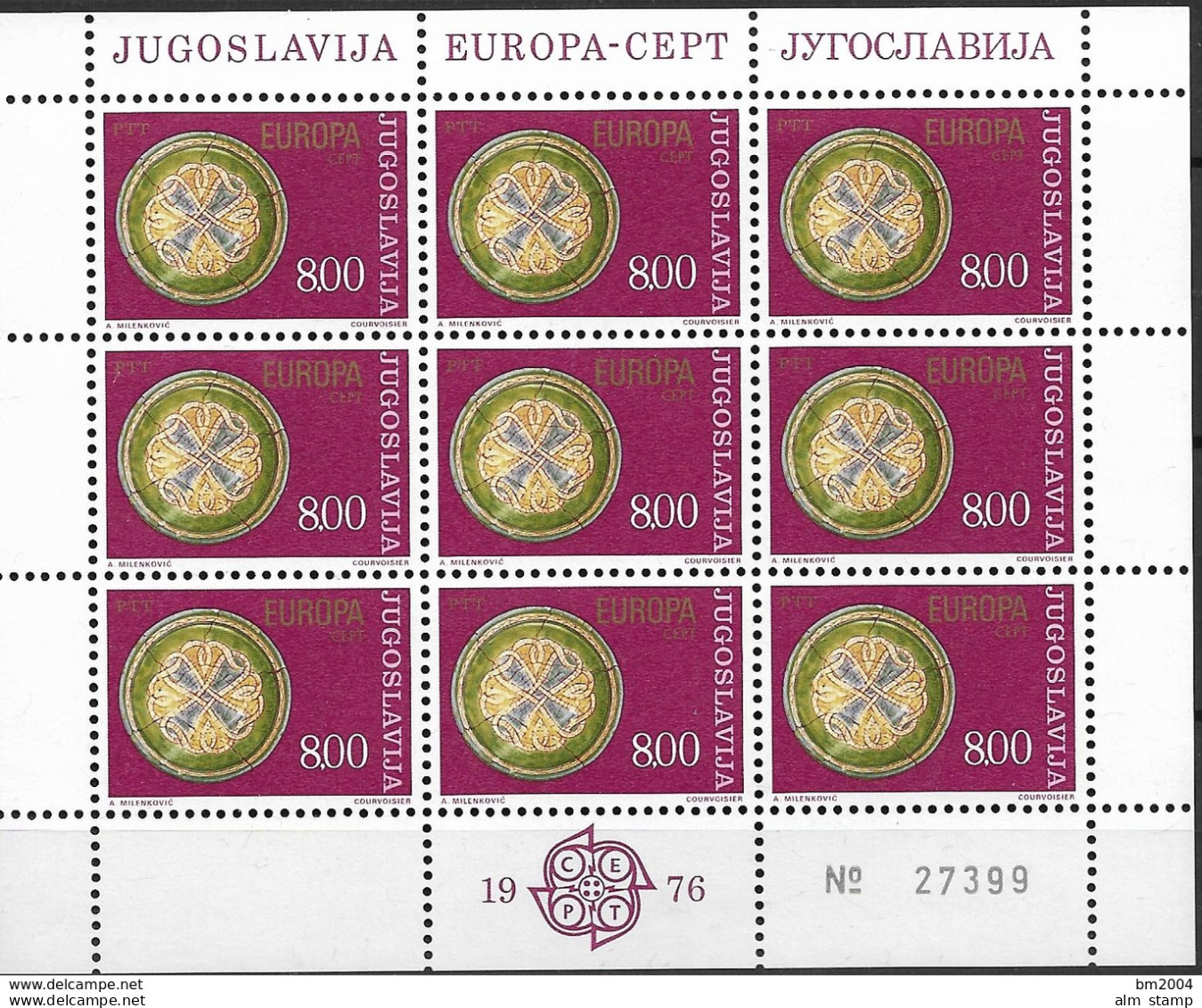 1976 Jugoslawien    Mi. 1635-6**MNH Sheet Europa: Kunsthandwerk - 1976
