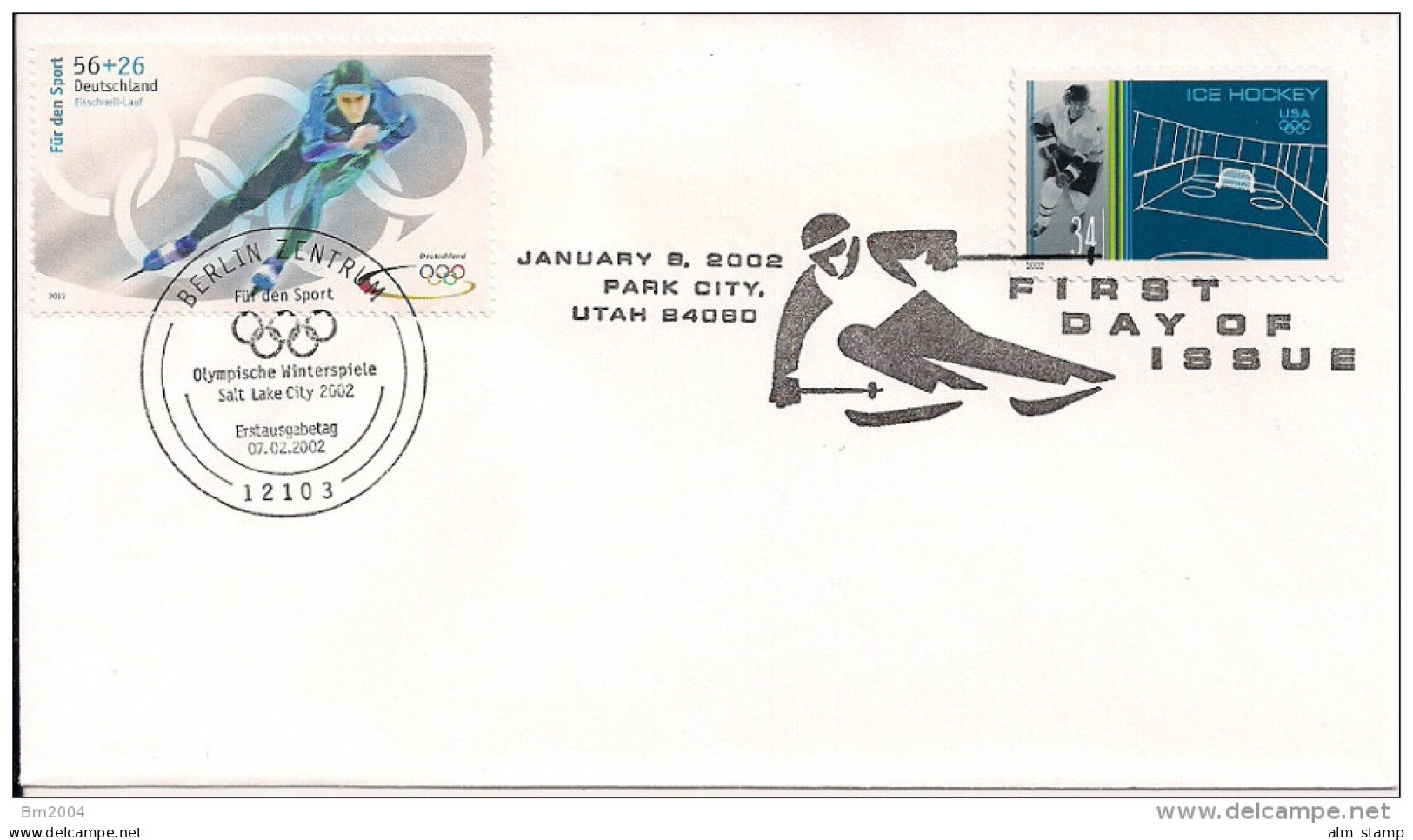 2002 Deutschland Allem. Fed.   Mi 2238 Eisschnell-Lauf  + USA ICE  Hockey  FDC - Winter 2002: Salt Lake City