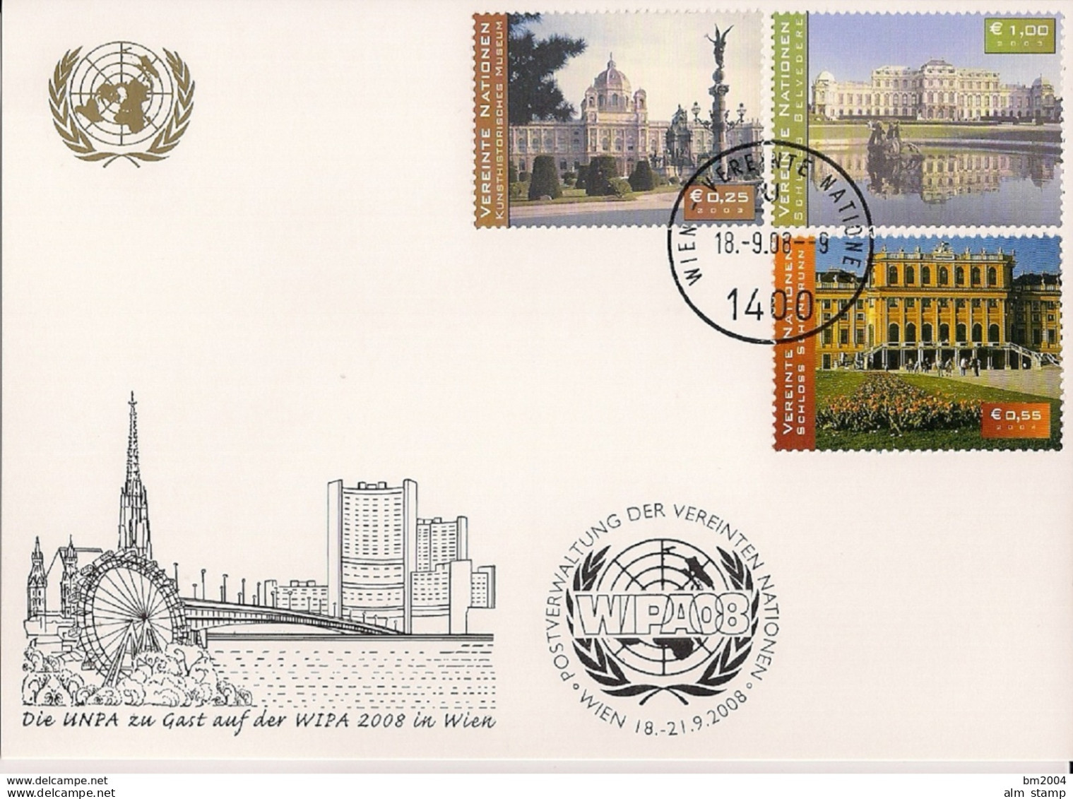 2008 UNO Wien Mi. 387-8 + 410 WEISSE KARTE - White Card  Wiepa   WIEN - FDC