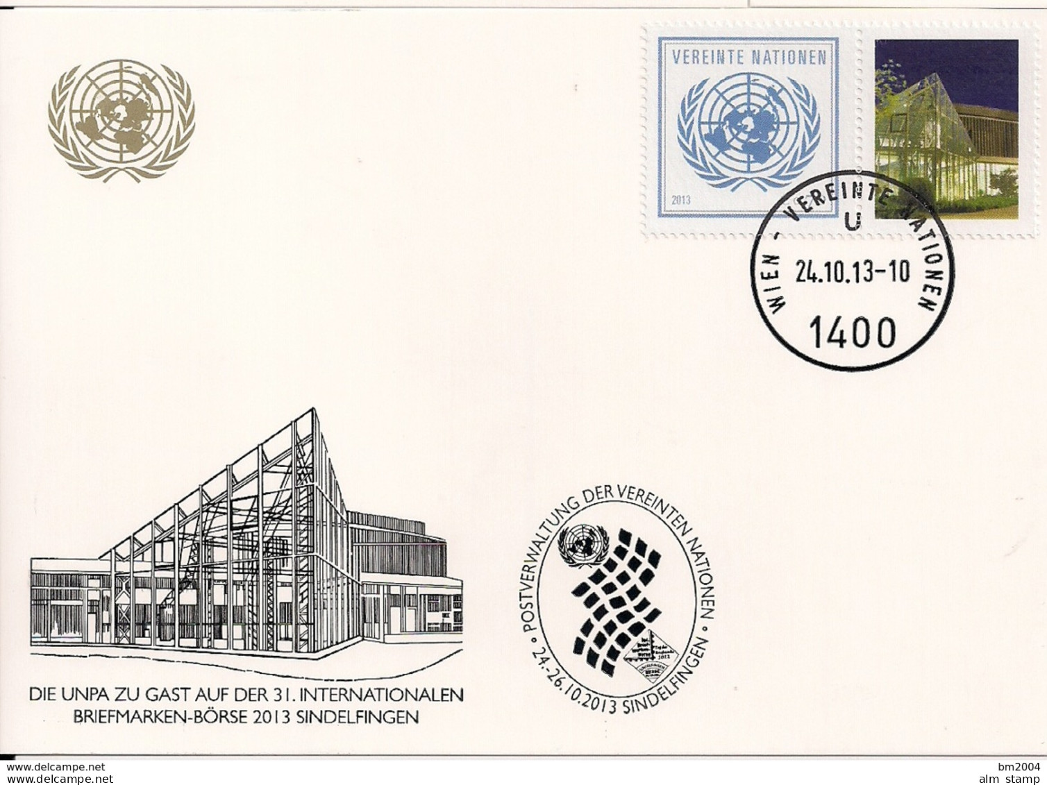 2013 UNO Wien Mi. 797  WEISSE KARTE - White Card Sindelfingen - FDC