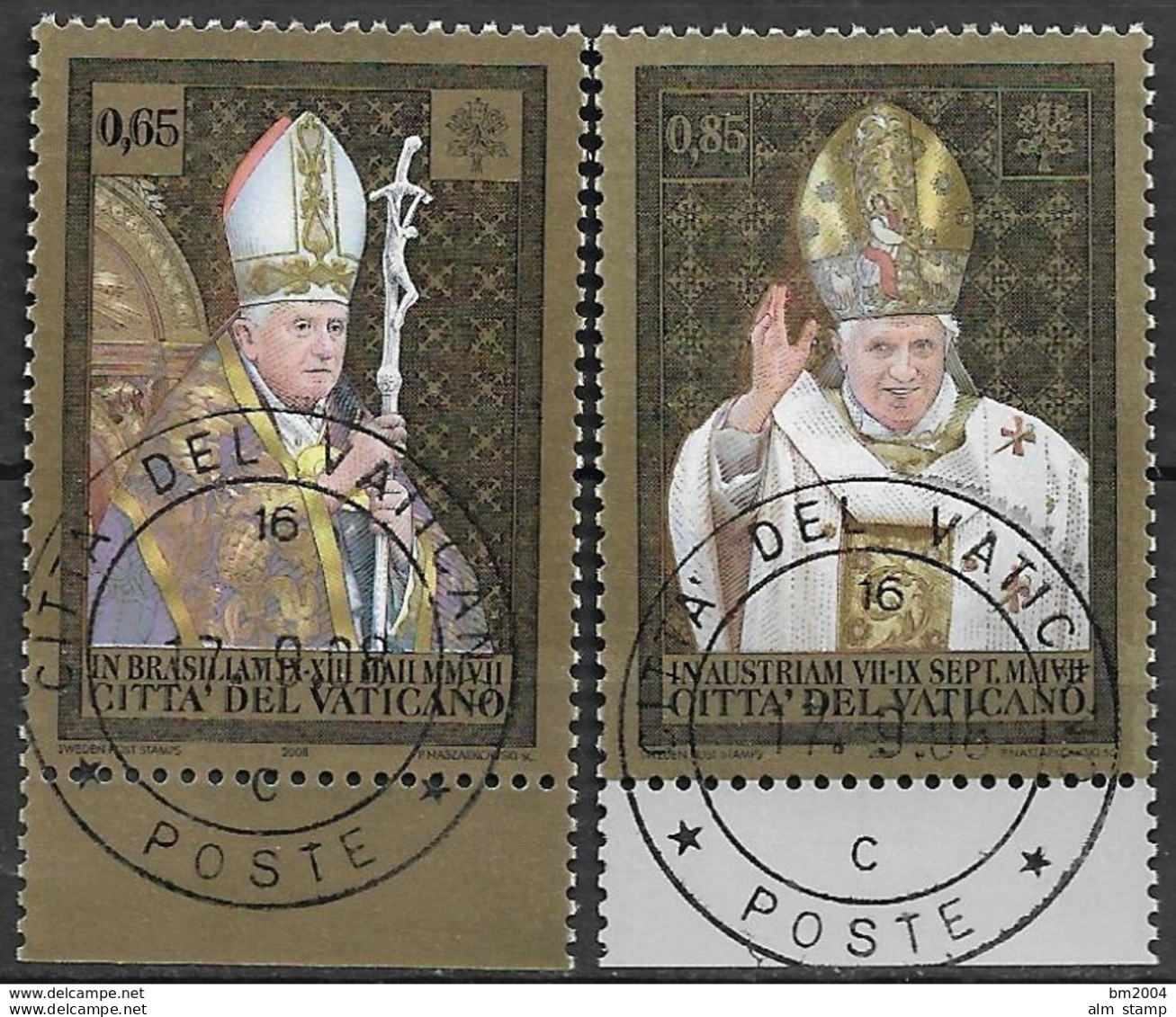 2008 Vatikan Mi. 1617-8 'Fd-used    Papstreisen 2007 - Oblitérés