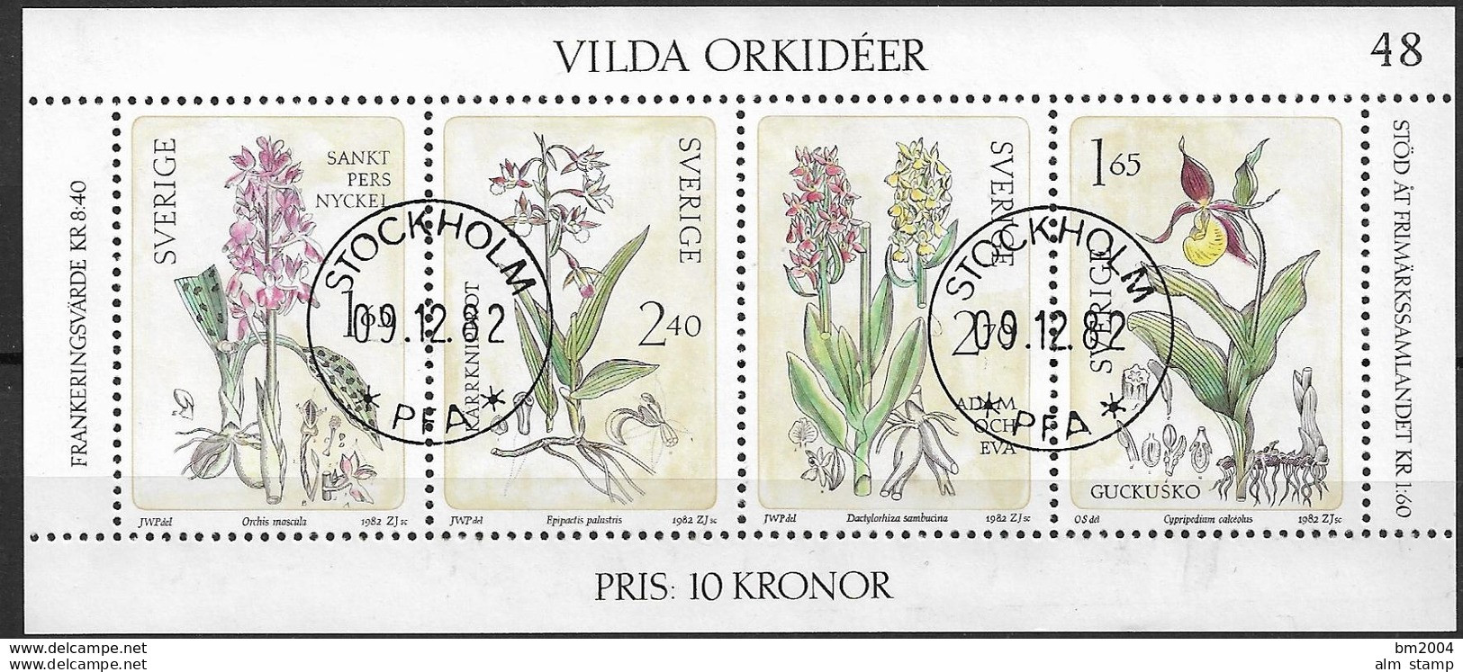 1982 Schweden M. Bl 10 Used Wilde Orchideen - Gebruikt