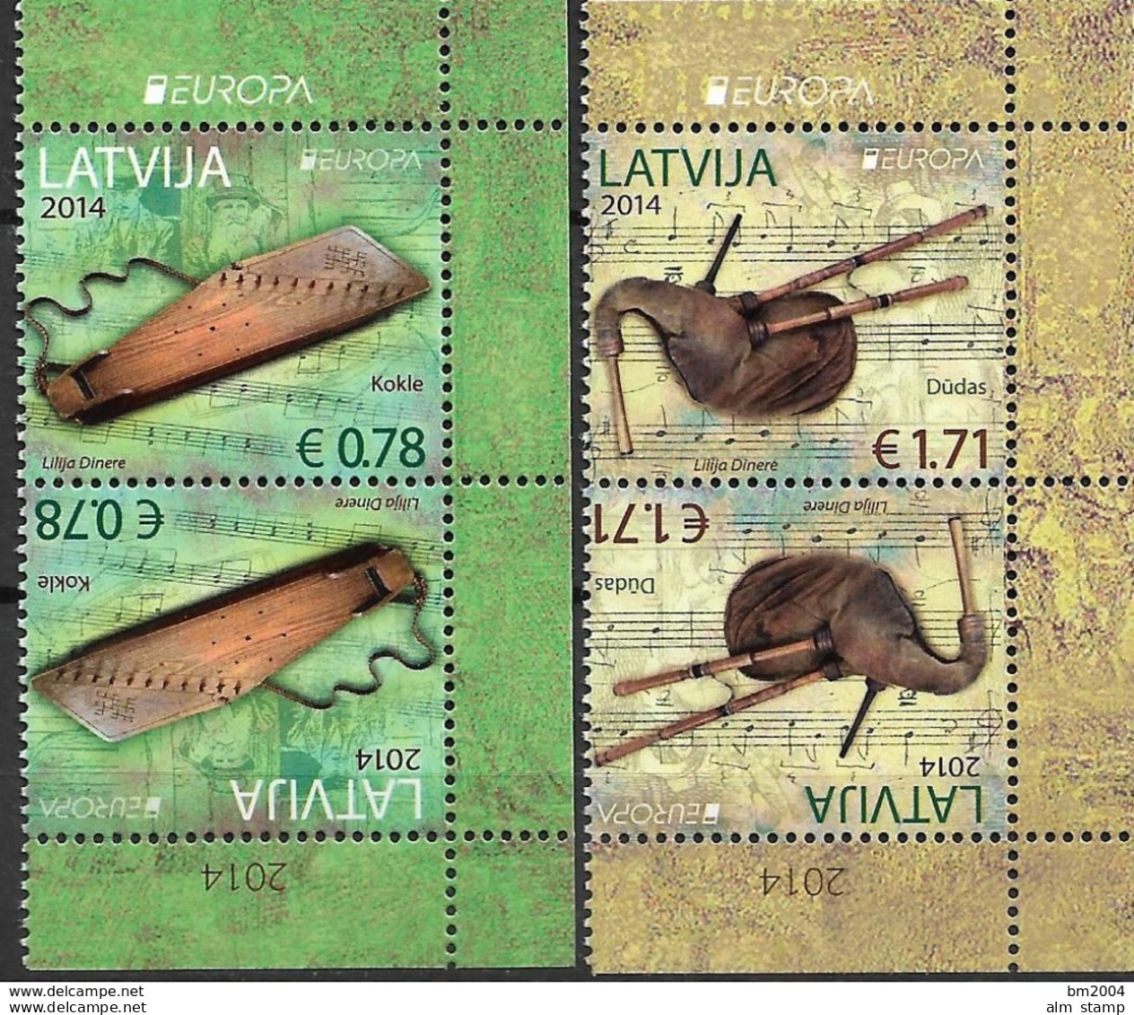 2014 Lettland   Mi. 904-5 A  **MNH   Europa National Musical Instruments - 2014