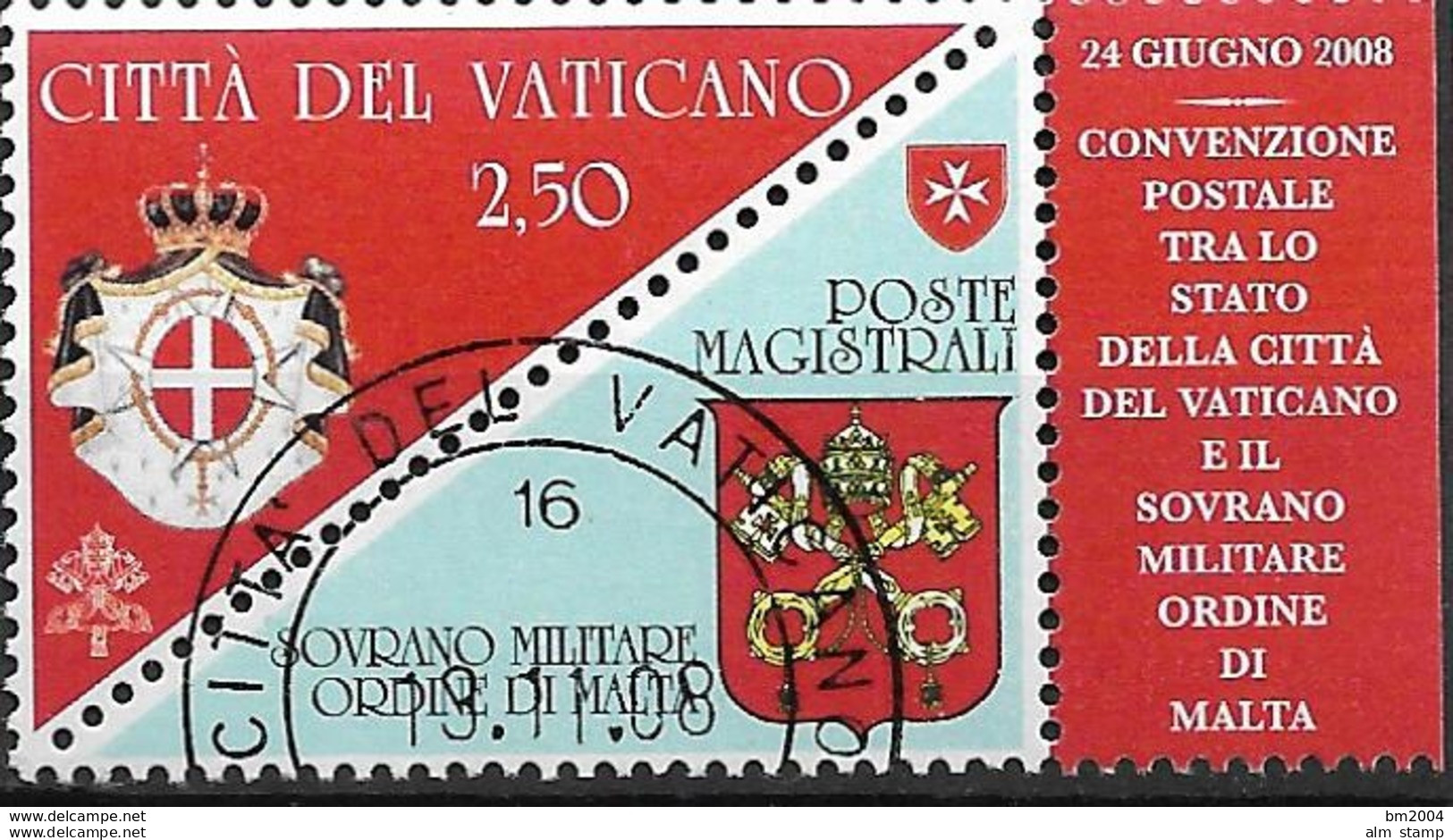 2008 Vatikan Mi. 1622 FD-used   Unterzeichnung Einer Postkonvention Zwischen Dem Malteserorden Und Der Vatikanstadt - Used Stamps