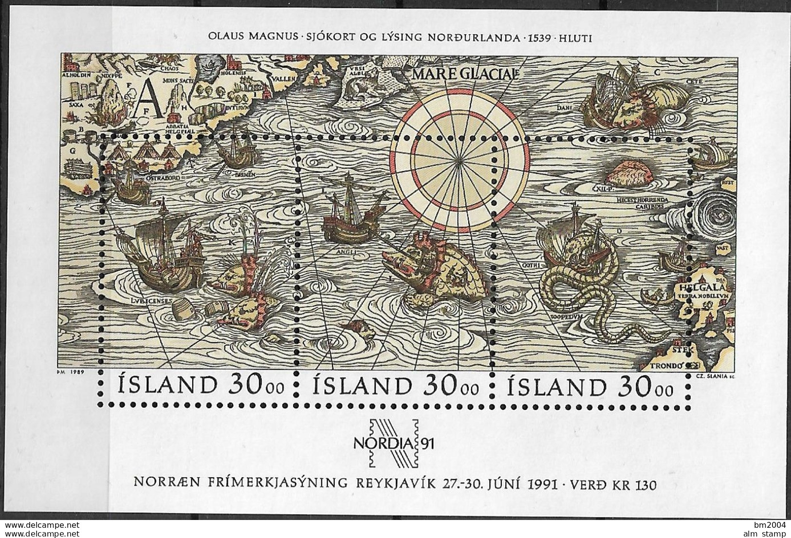 1989 Iceland Island Mi. Bl  10 **MNH  Tag Der Briefmarke; Internationale Briefmarkenausstellung NORDIA ’91, - Blokken & Velletjes