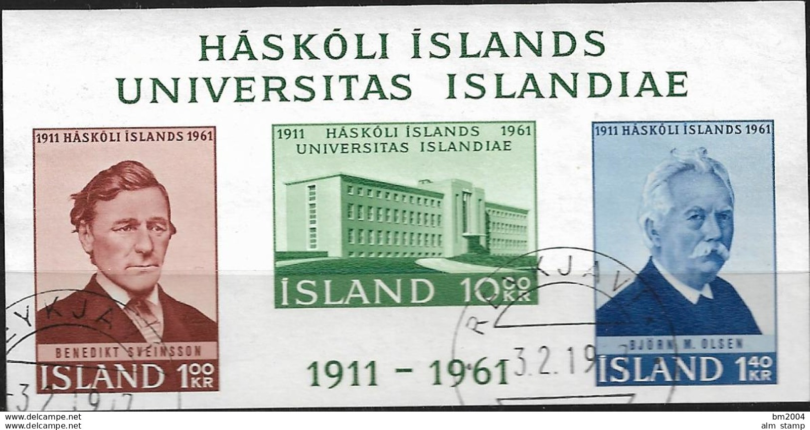 1961 Iceland Island Mi. Bl 3 Used 50 Jahre Universität Von Island. - Gebruikt