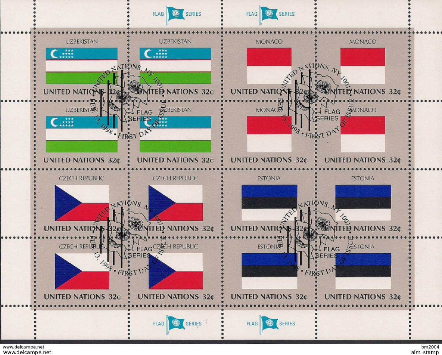 1998 UNO NEW YORK   MI. 756-63  Used   Bogen Flaggen Der UNO-Mitgliedsstaaten - Blocks & Sheetlets