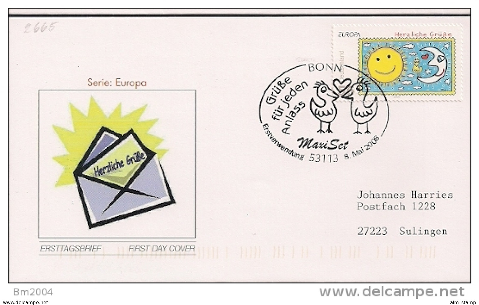 2008 Deutschland Germany . Mi. 2665 FDC Used Bonn  Europa: Der Brief. - 2008