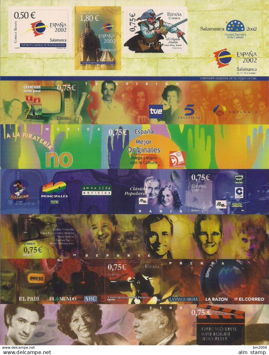 2002 Spanien  Mi. 3791-99**MNH  Internationale Briefmarkenausstellung Der Jugend ESPAÑA '02, Salamanca - Blocs & Hojas
