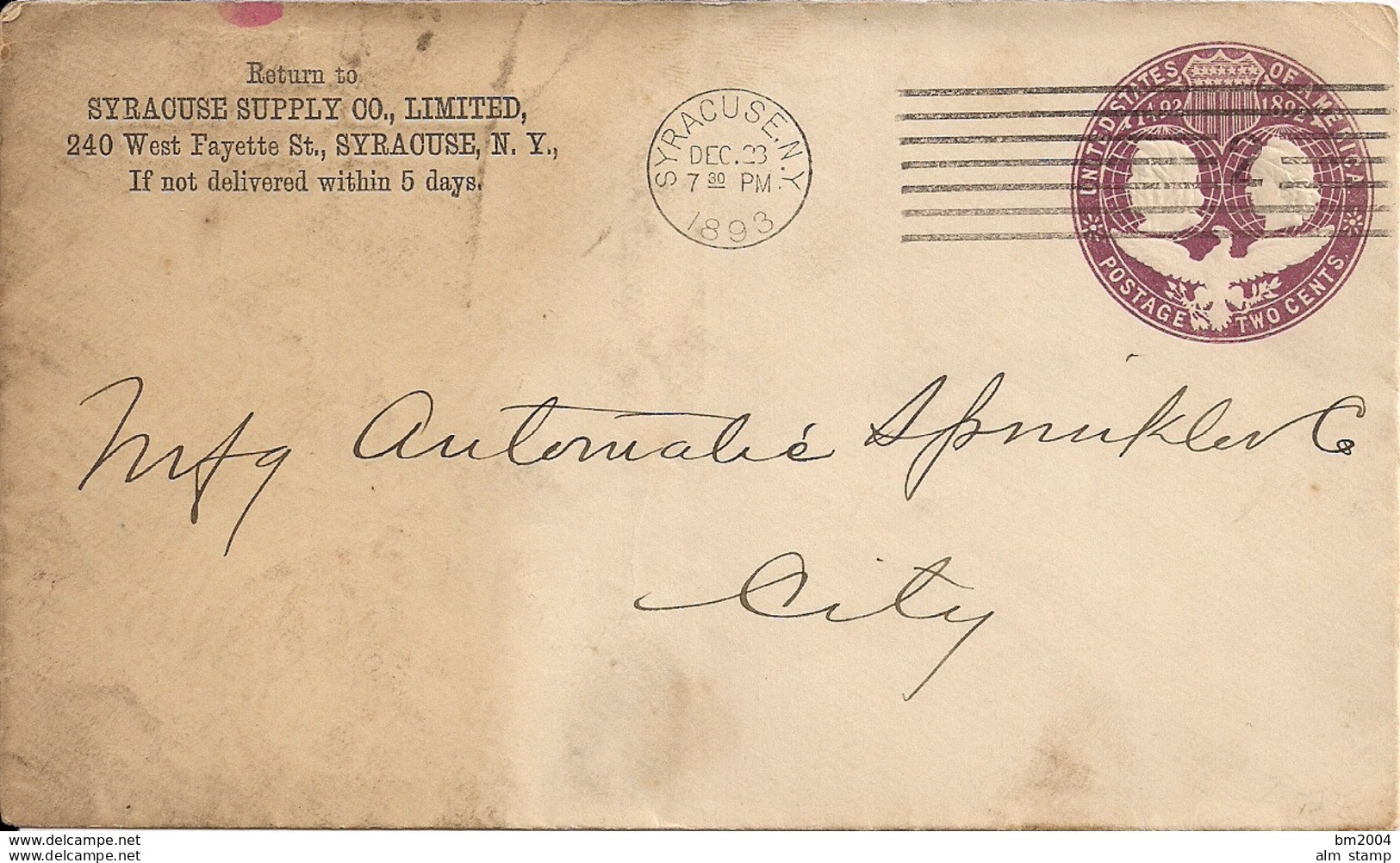 1893 USA Ganzsache Used  Syracuse N.Y. - ...-1900