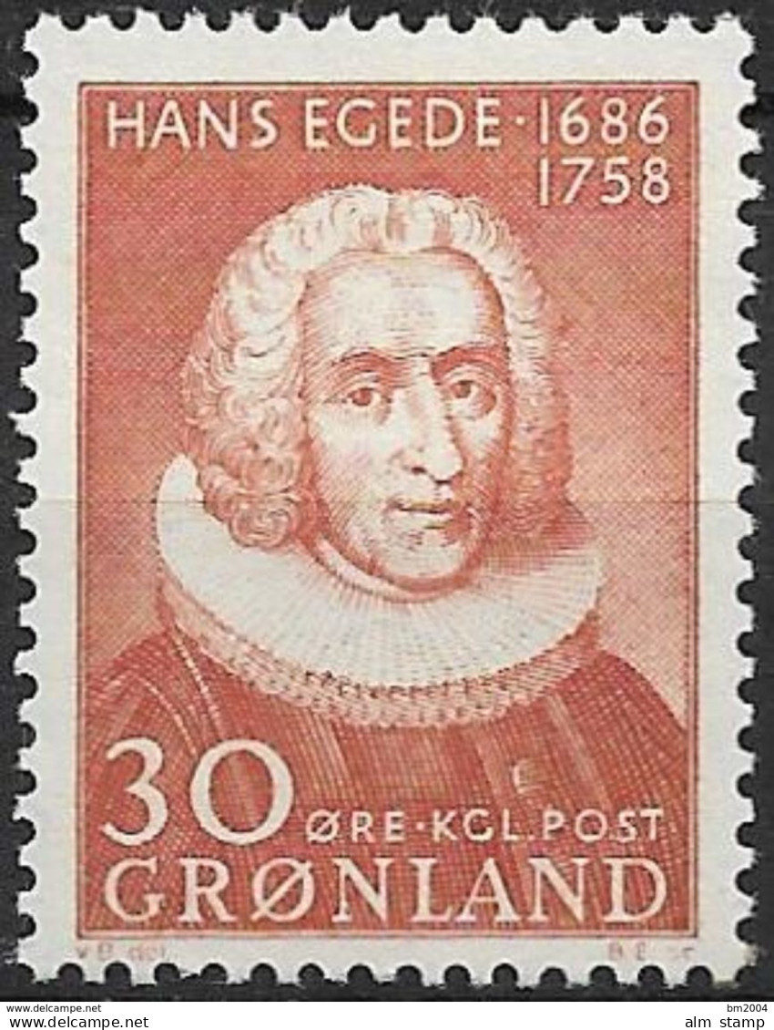 1958 Grönland Mi.42 **MNH  200. Todestag Von Hans Egede - Ungebraucht