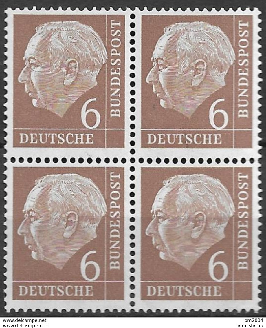 1954  Deutschland Germany  Mi.180  **MNH 4er Block  Theodor Heuss - Ungebraucht