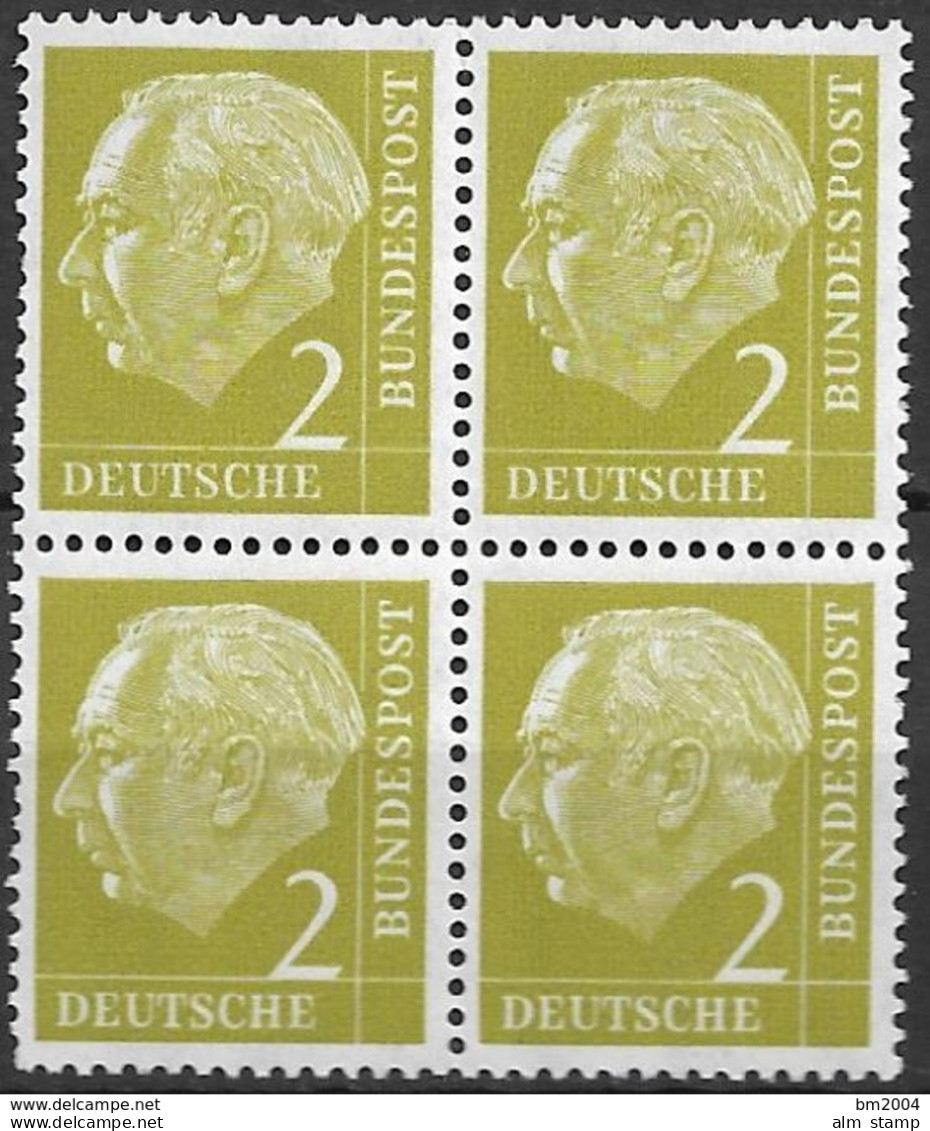 1954  Deutschland Germany  Mi.177  **MNH 4er Block  Theodor Heuss - Ungebraucht