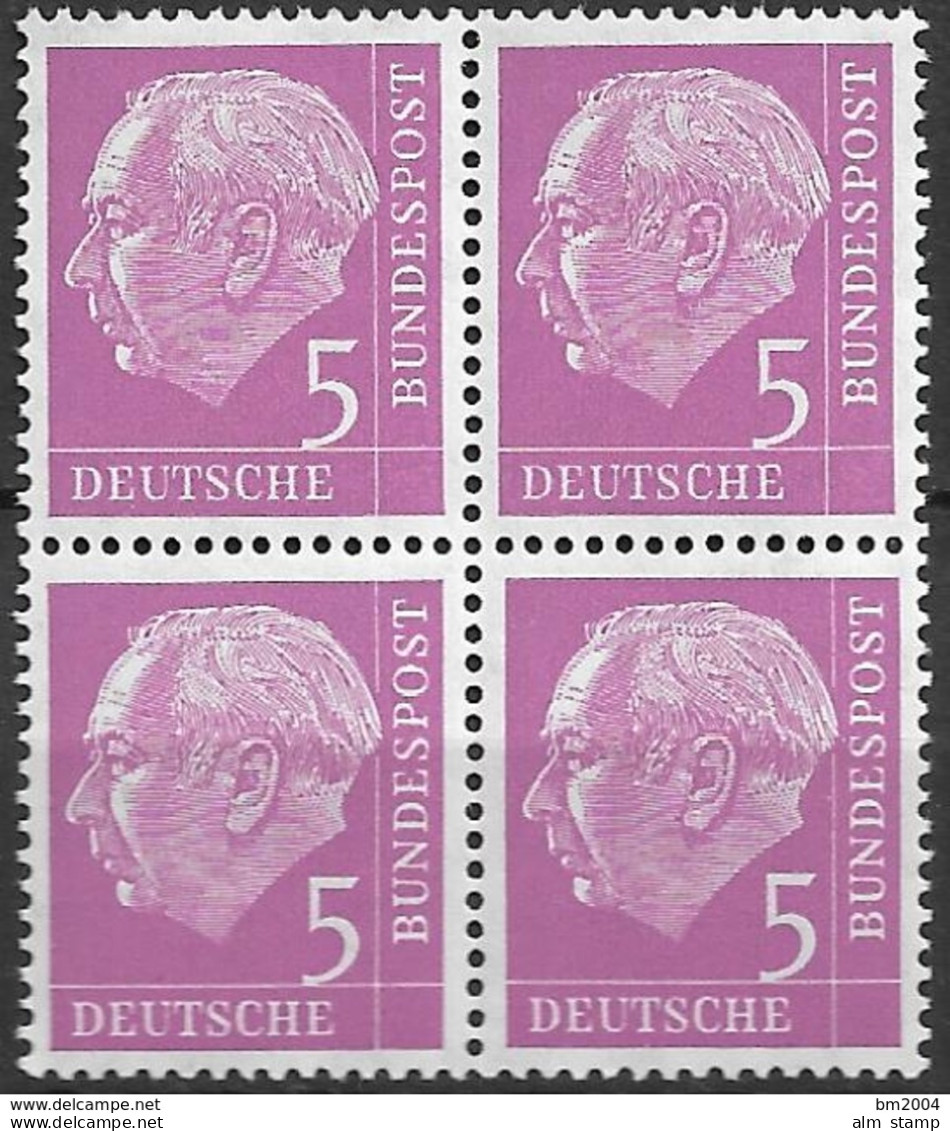 1954   Deutschland Germany  Mi.179  **MNH 4er Block  Theodor Heuss - Ungebraucht