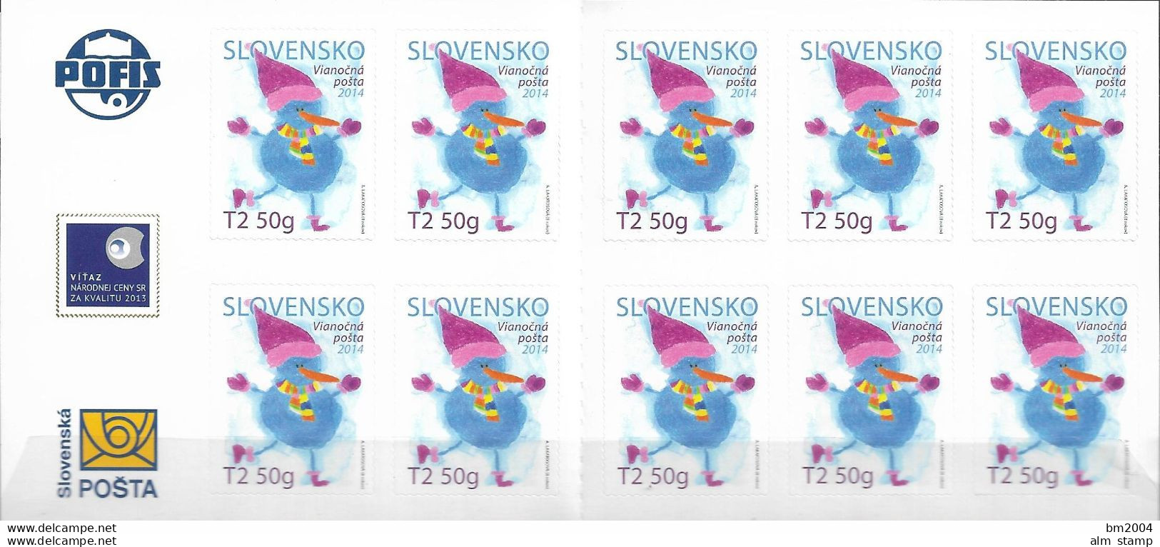 2014 Slowakei  Mi. MH 78 **MNH    Weihnachten Schneemann - Neufs