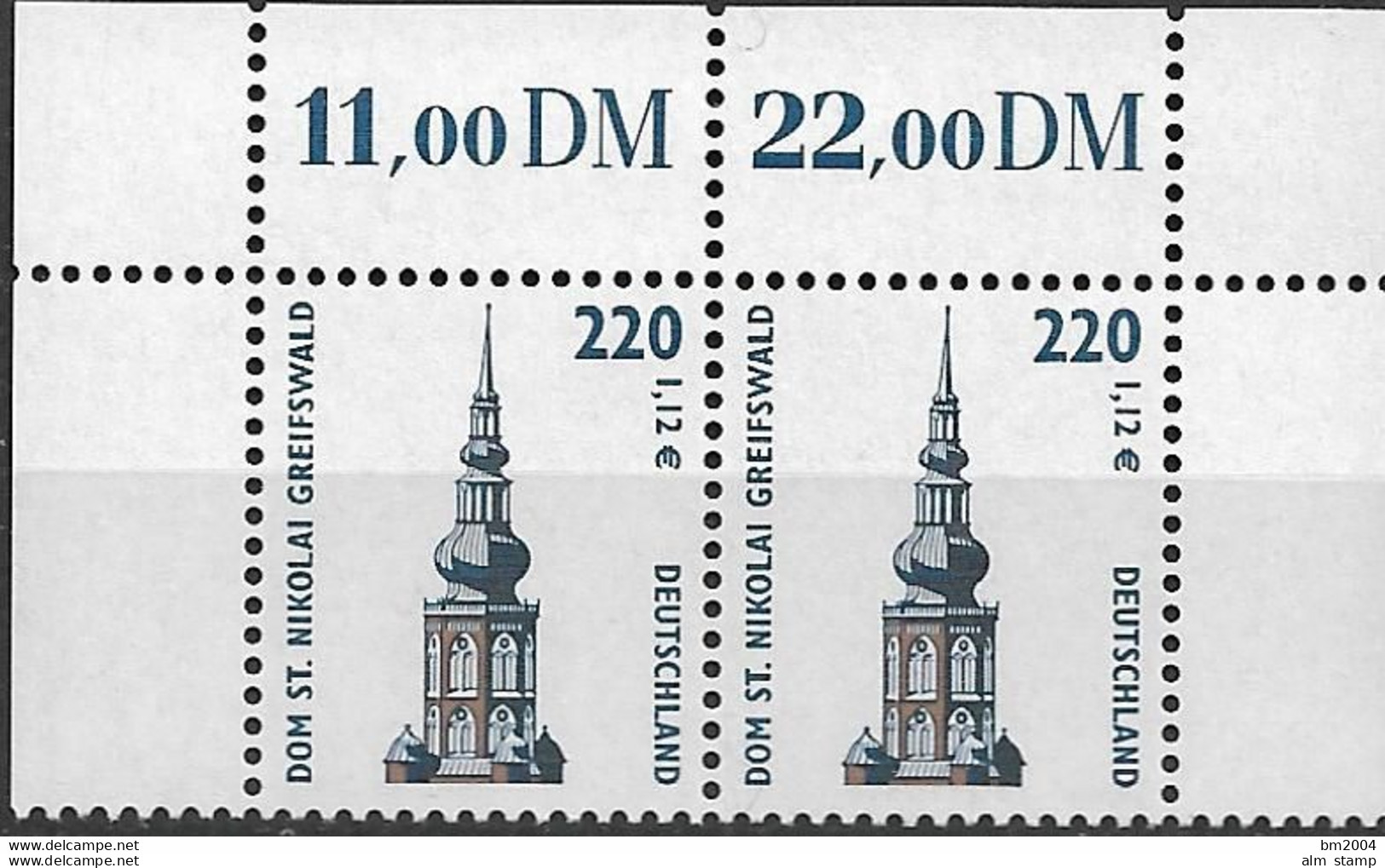 2001 Allem. Fed. Deutschland  Mi. 2157 **MNH  Paar    Sehenswürdigkeiten:Dom St. Nikolai, Greifswald - Ungebraucht