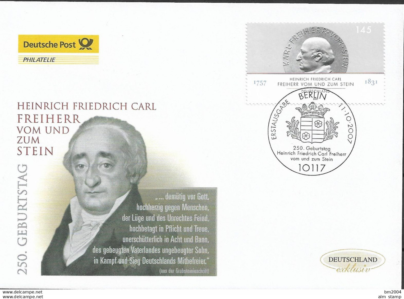 2007 Germany  Deutschland  Mi. 2624 FDC   250. Geburtstag Von Karl Freiherr Vom Und Zum Stein - 2001-2010