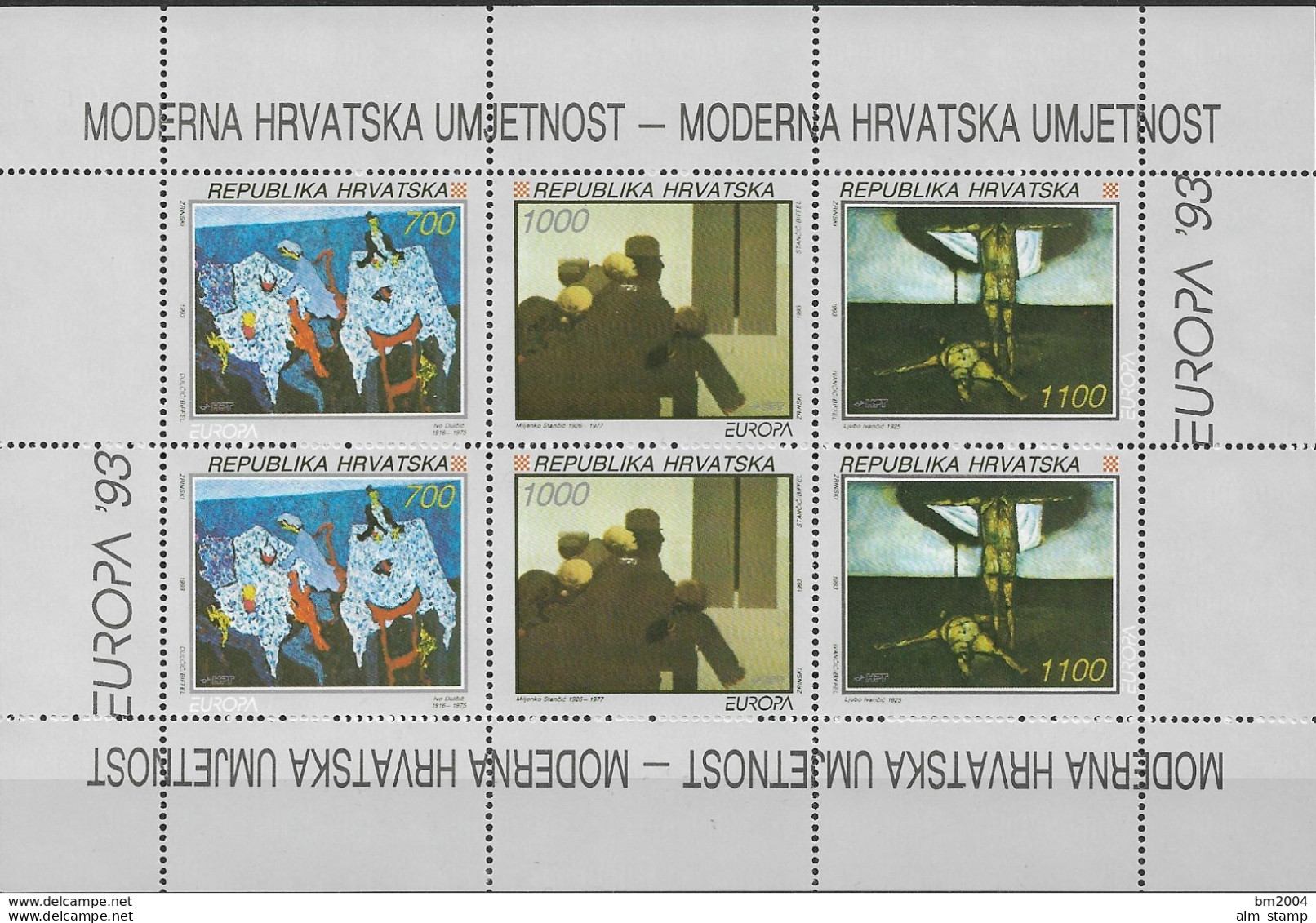 1993 Kroatien  Mi. 242-2**MNH   Sheet   Europa  Zeitgenössische Kunst. - 1993