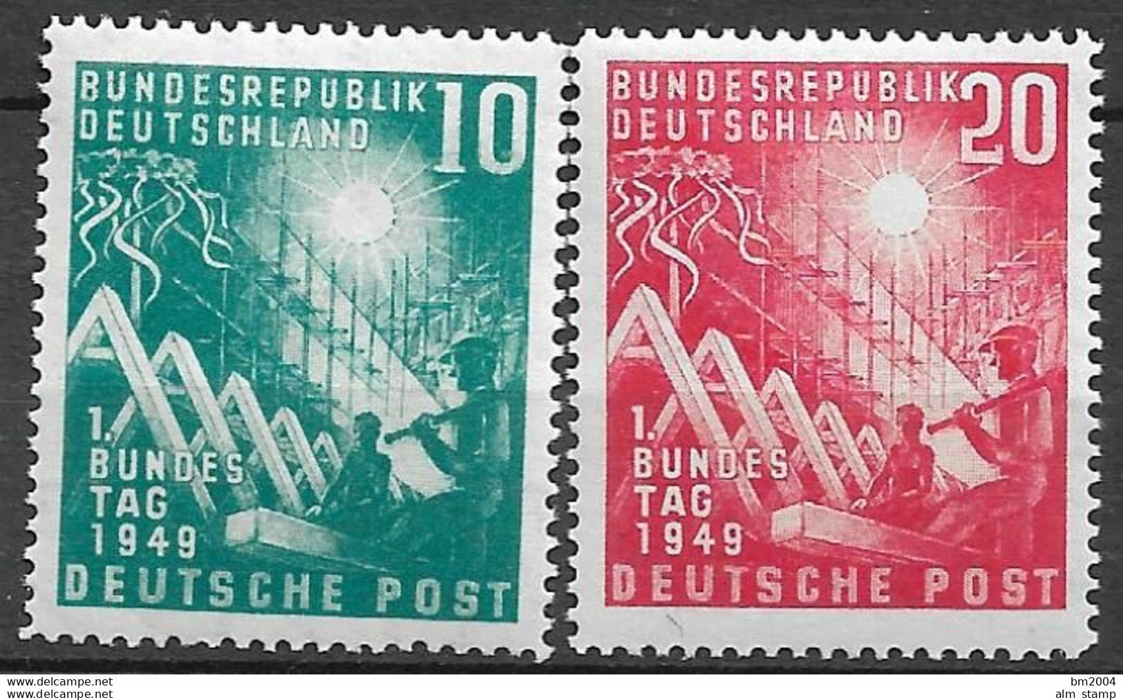 1949 Deutschland Germany  Mi. 111-2 **MNH Tief Gepr. Schlegel Eröffnung Des Ersten Deutschen Bundestages, Bonn. - Ungebraucht