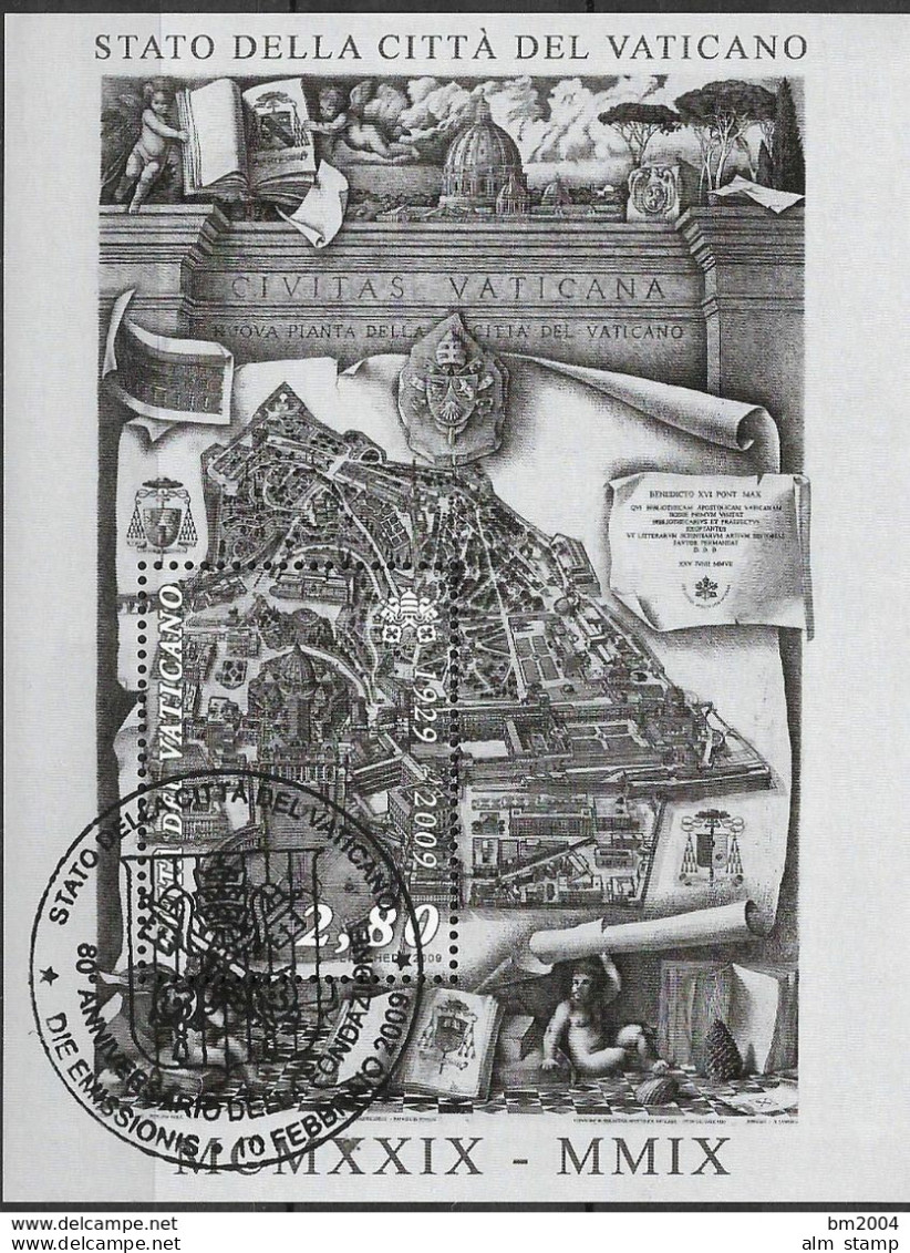 2009 Vatikan Mi. Bl 32 FD- Used  80 Jahre Vatikanstadt: Plan Der Vatikanstadt; Von Pierluigi Isola - Used Stamps