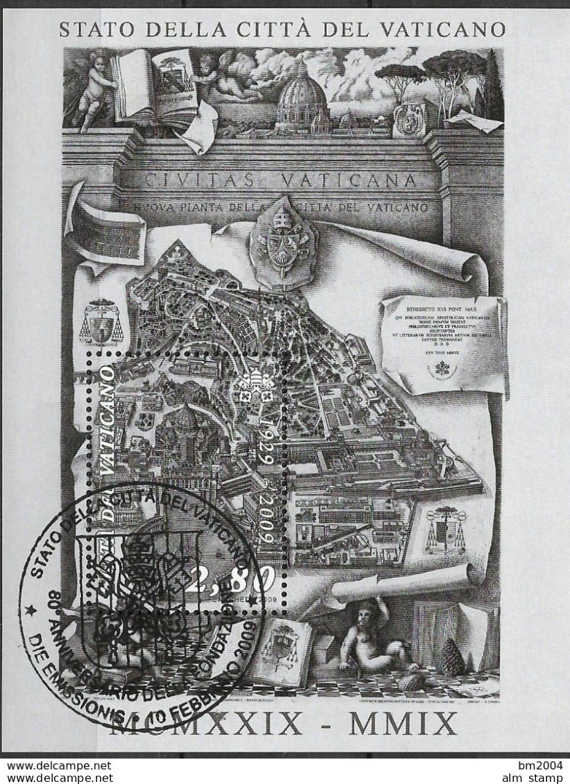 2009 Vatikan Mi. Bl 32 FD- Used  80 Jahre Vatikanstadt: Plan Der Vatikanstadt; Von Pierluigi Isola - Oblitérés