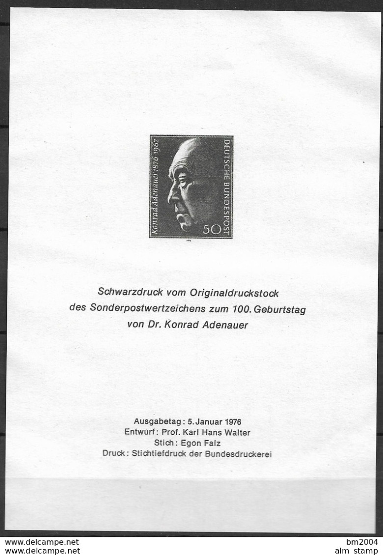 1976 Deutschland Allem. Fed.   Mi. 876**MNH  Schwarzduck 100. Geburtstag Von Konrad Adenauer - Europese Gedachte