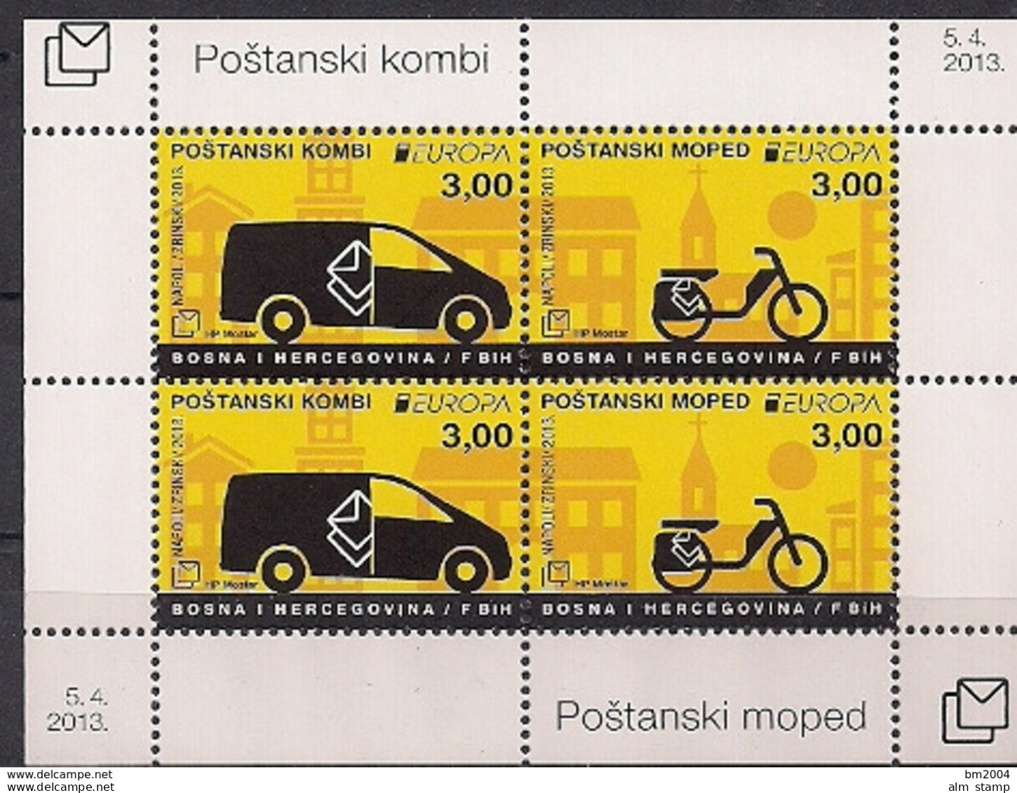 2013 Bosnien Und Herzegowina Kroat. Post Mostar  Mi.Bl. 29 **MNH Europa: Postfahrzeuge. - 2013