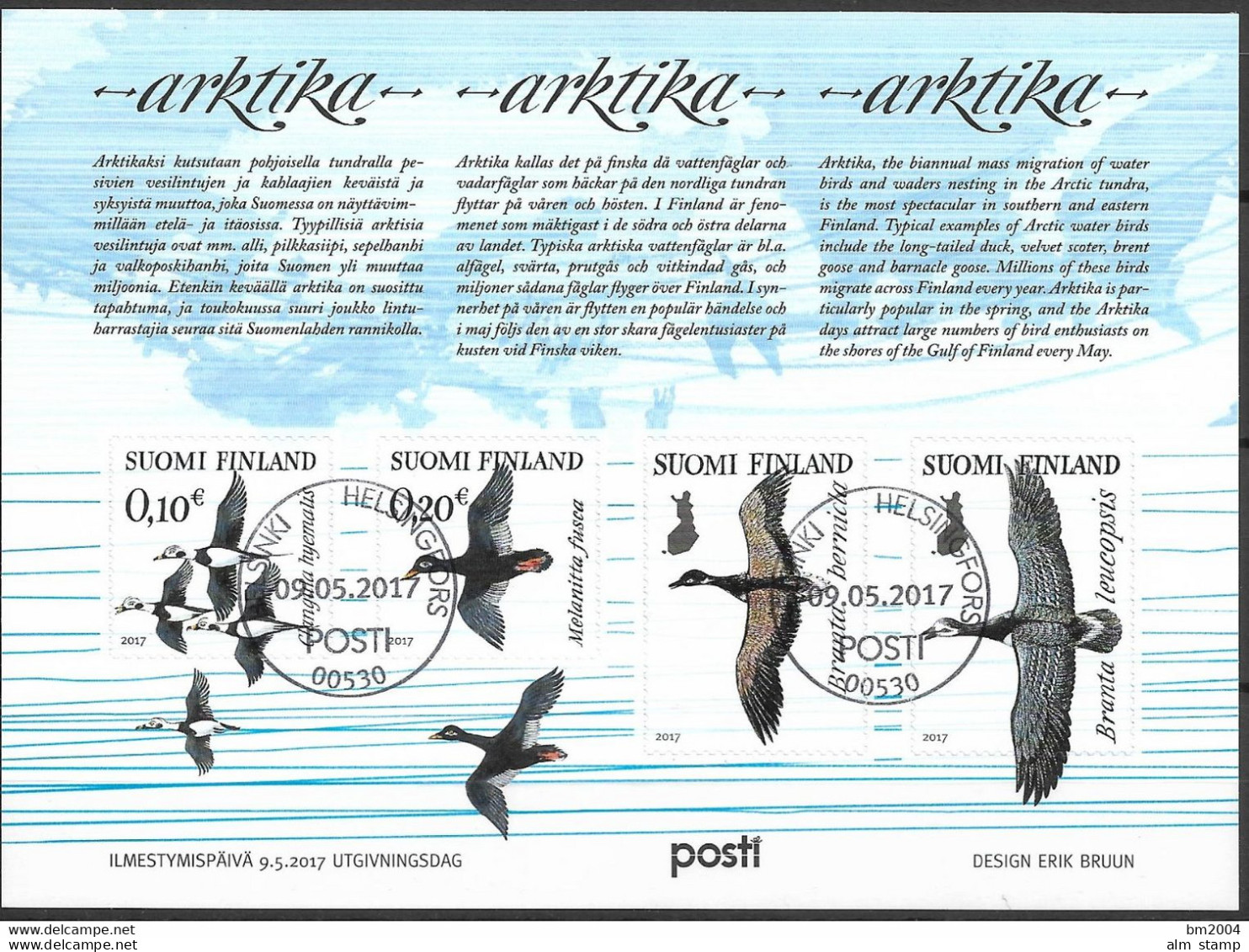 2017 Finnland Mi. Bl. 93 FD-used  Zugvögel Der Arktis. - Gebraucht